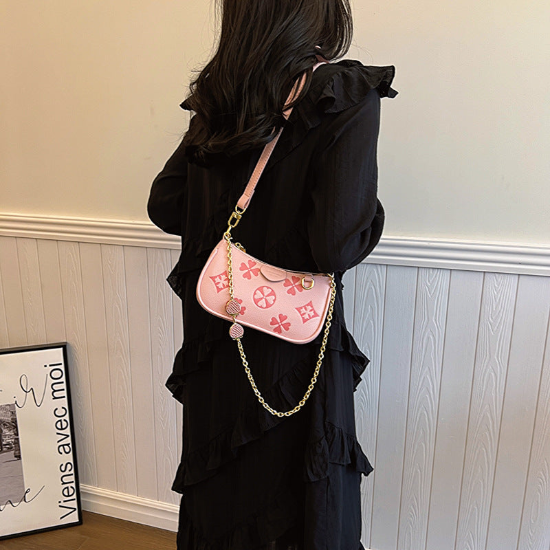 Women's Heritage Print Satchel – Mini Convertible Mahjong Bag with Artisan Monogram & Chain Strap