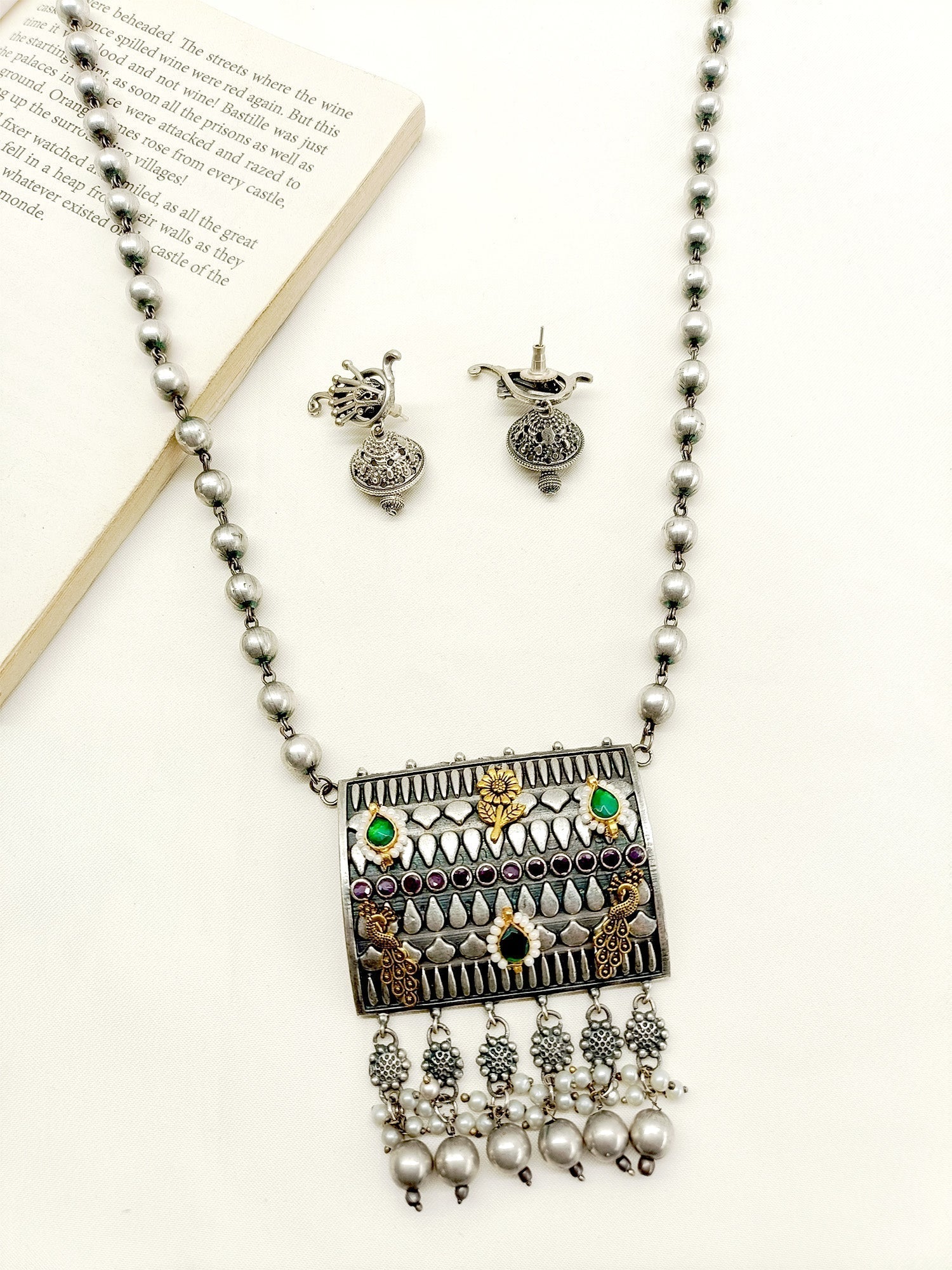 Gungun R & G Oxidized Necklace Set - qivii