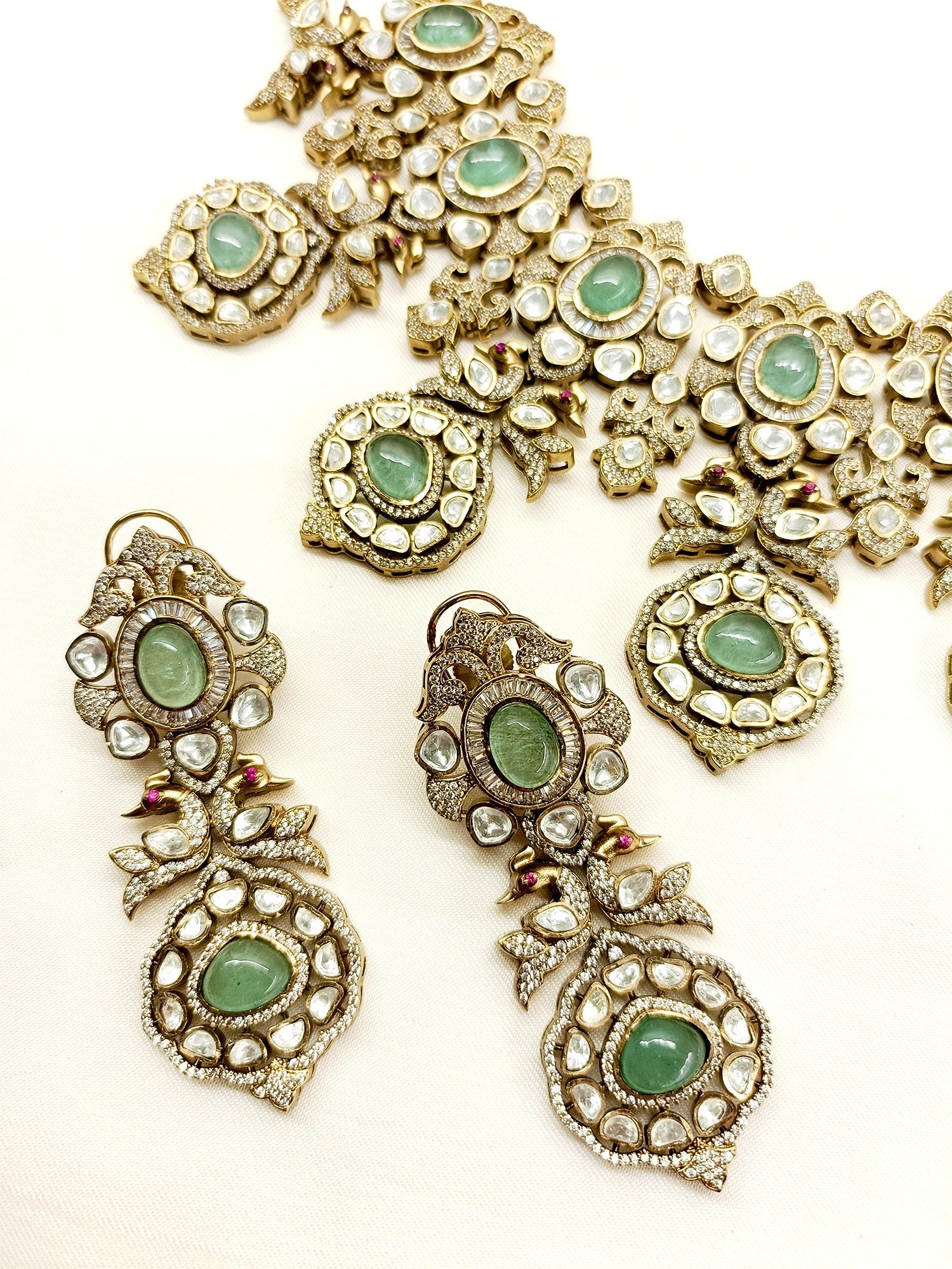 Suhina Mint Green Polki Necklace Set - qivii