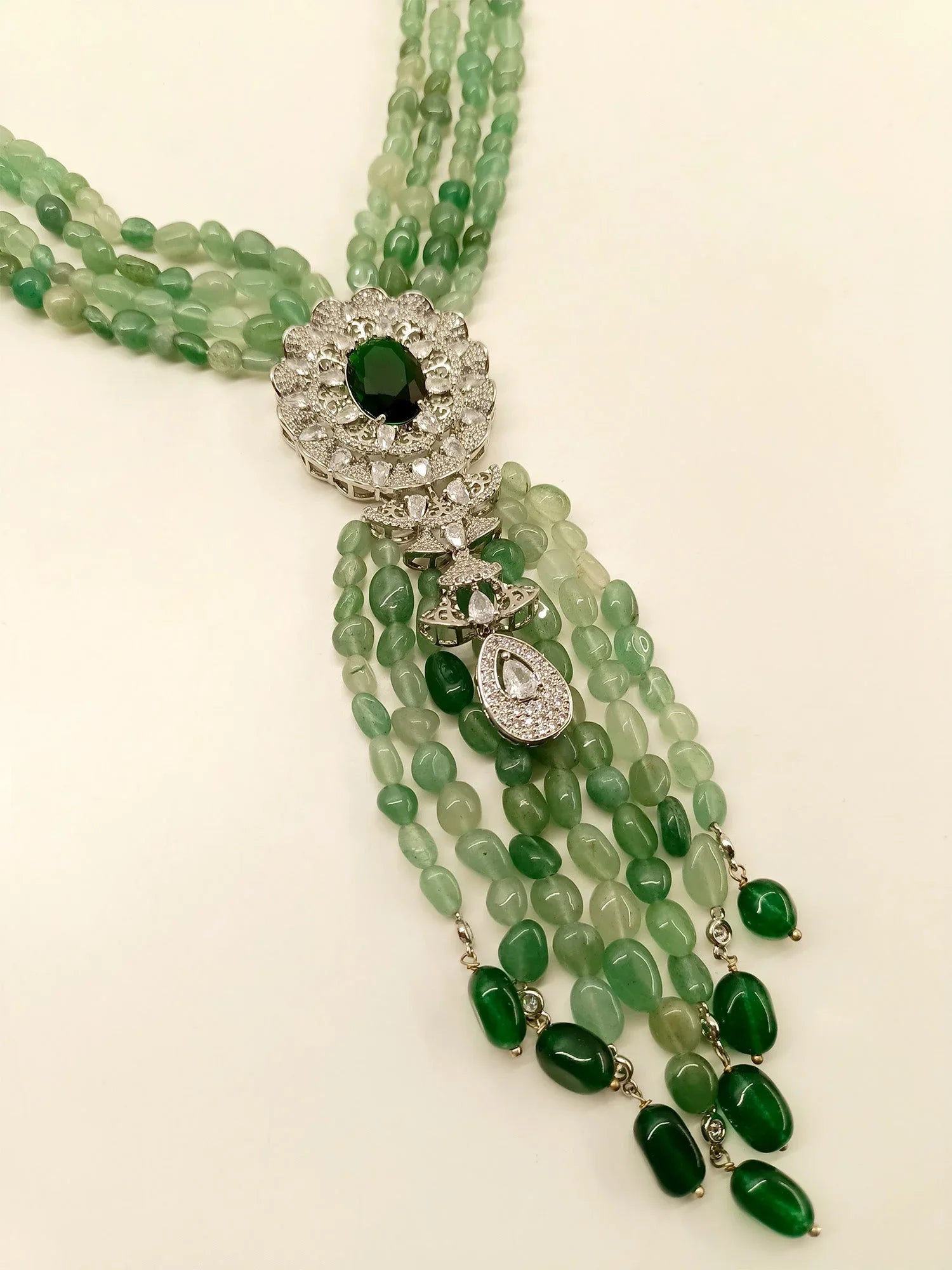 Ramya Emerald American Diamond & Beads Neckpiece