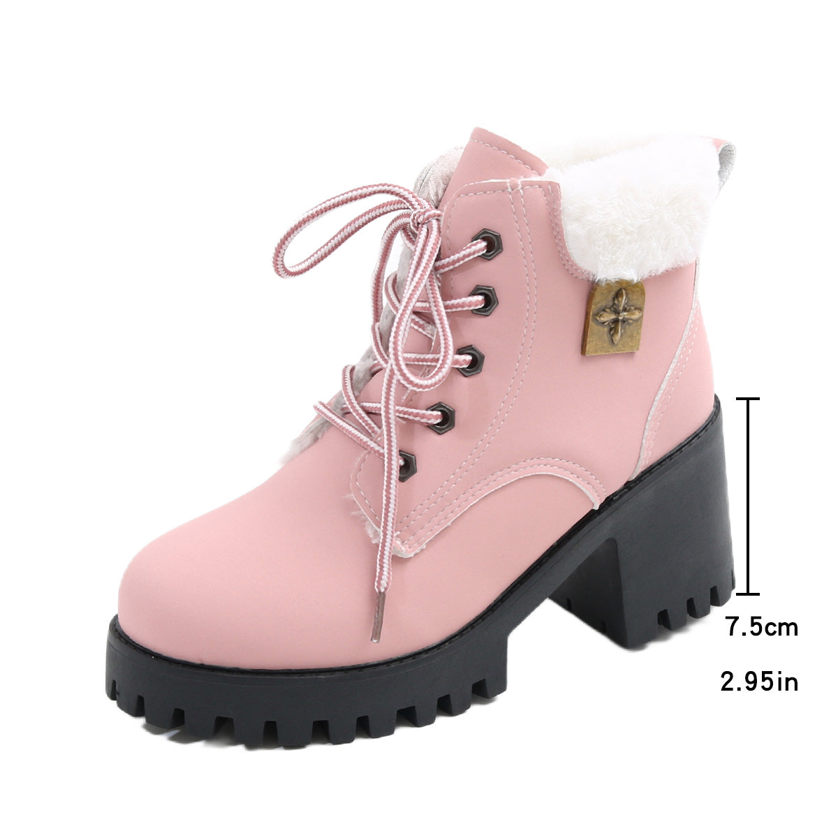 Women's Frosted Plush Combat Boot - Winter Lace-Up Ankle Boots with Block Heel & Commuter-Ready Grip (US 4-10)