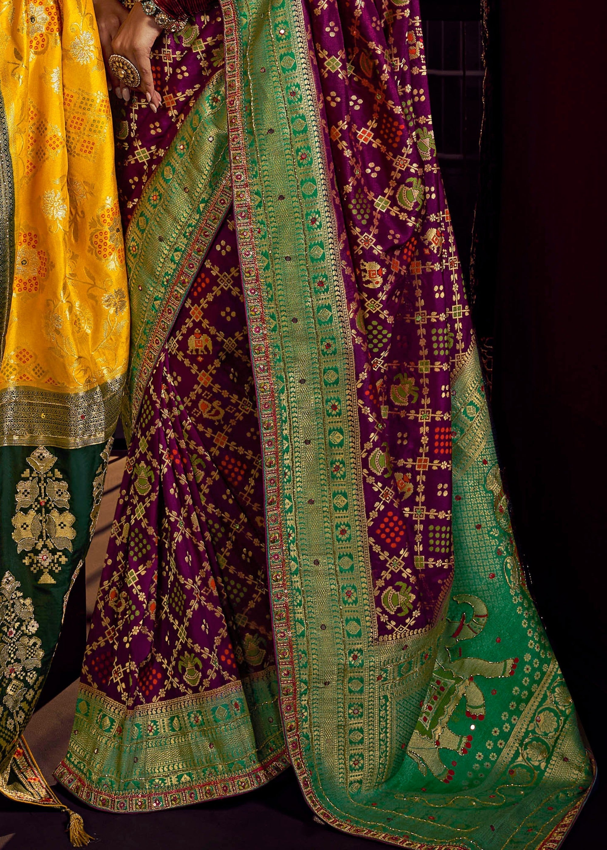 Thistle Purple Pure Viscose Dola Silk Saree With Handwork On Blouse And Pallu - qivii