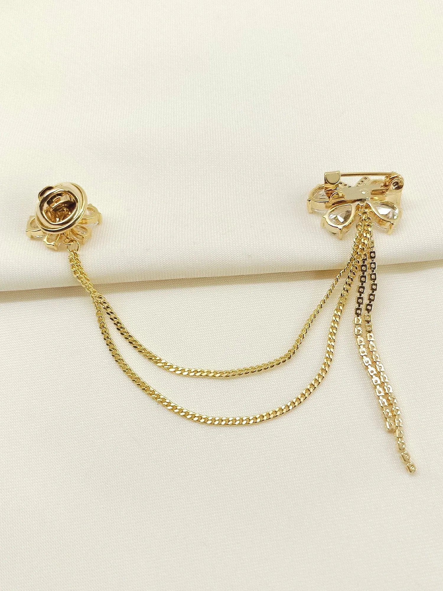 Shalini Golden Butterfly Brooch Pin With Chain