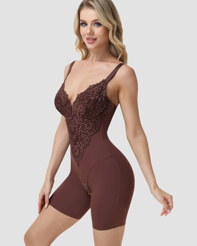 Shapshe® Lace Plunge Backless Bodysuit Shapewear