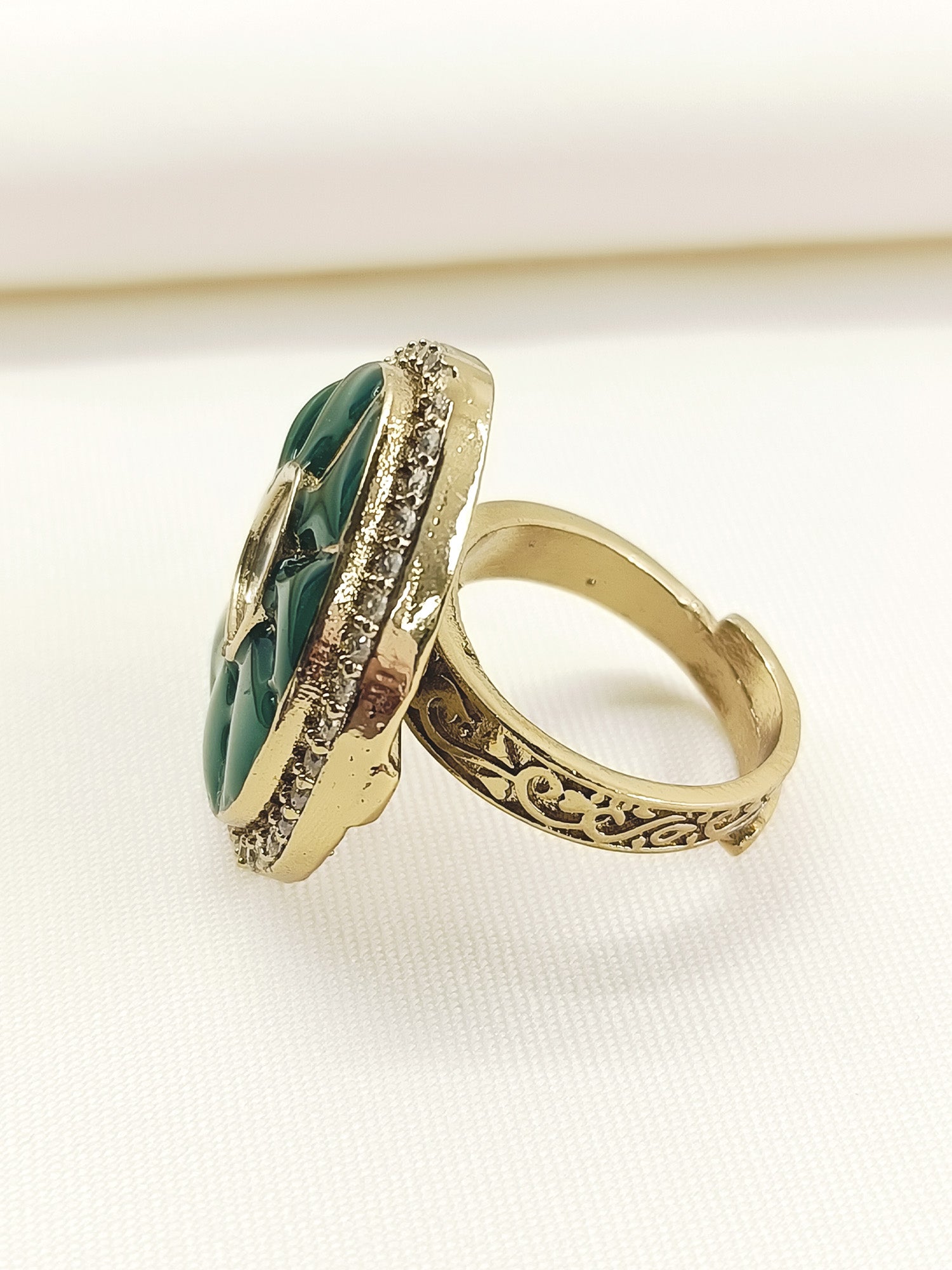 Revati Green Kundan Finger Ring