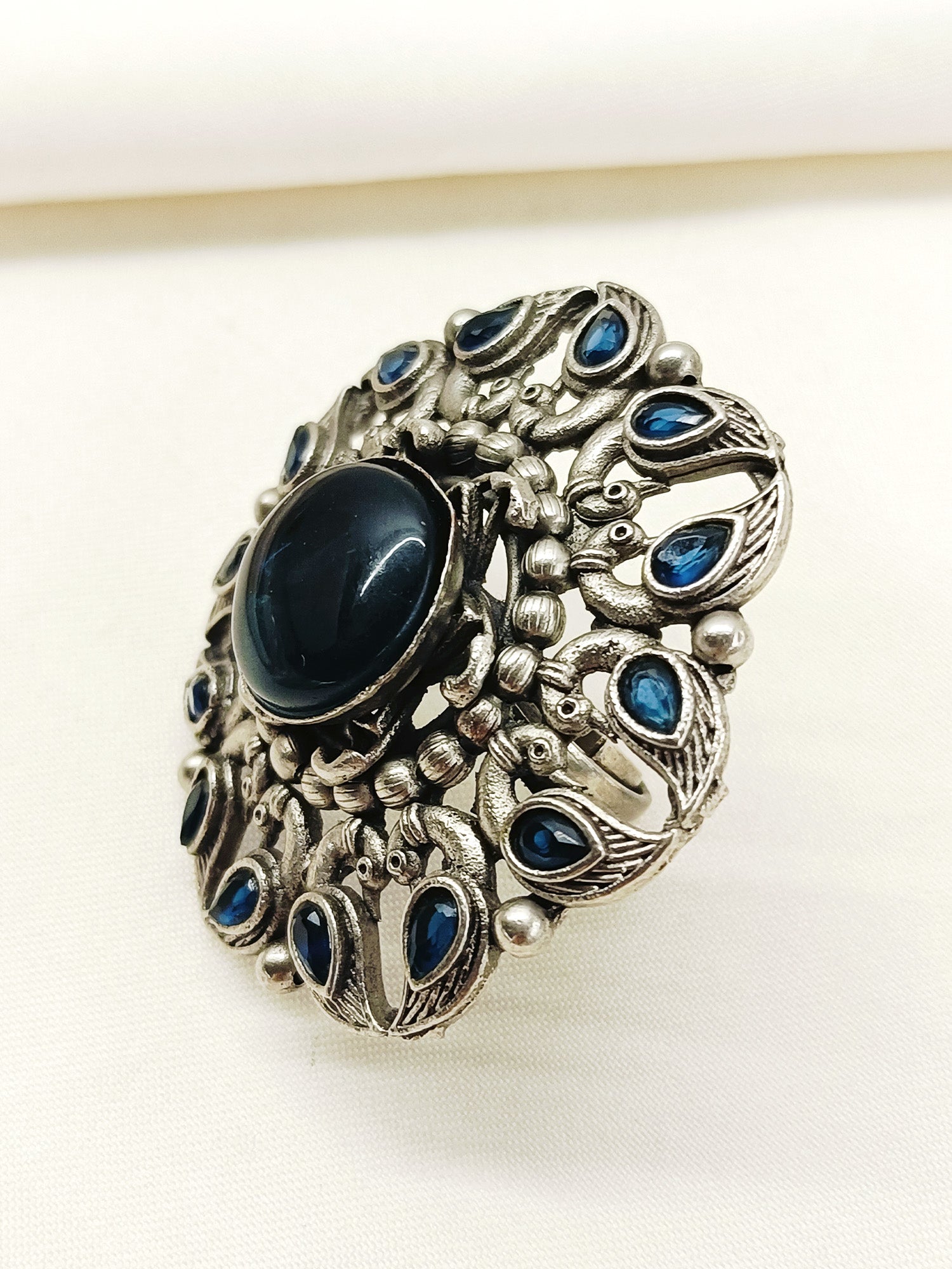Bhaumi Blue Oxidized Finger Ring