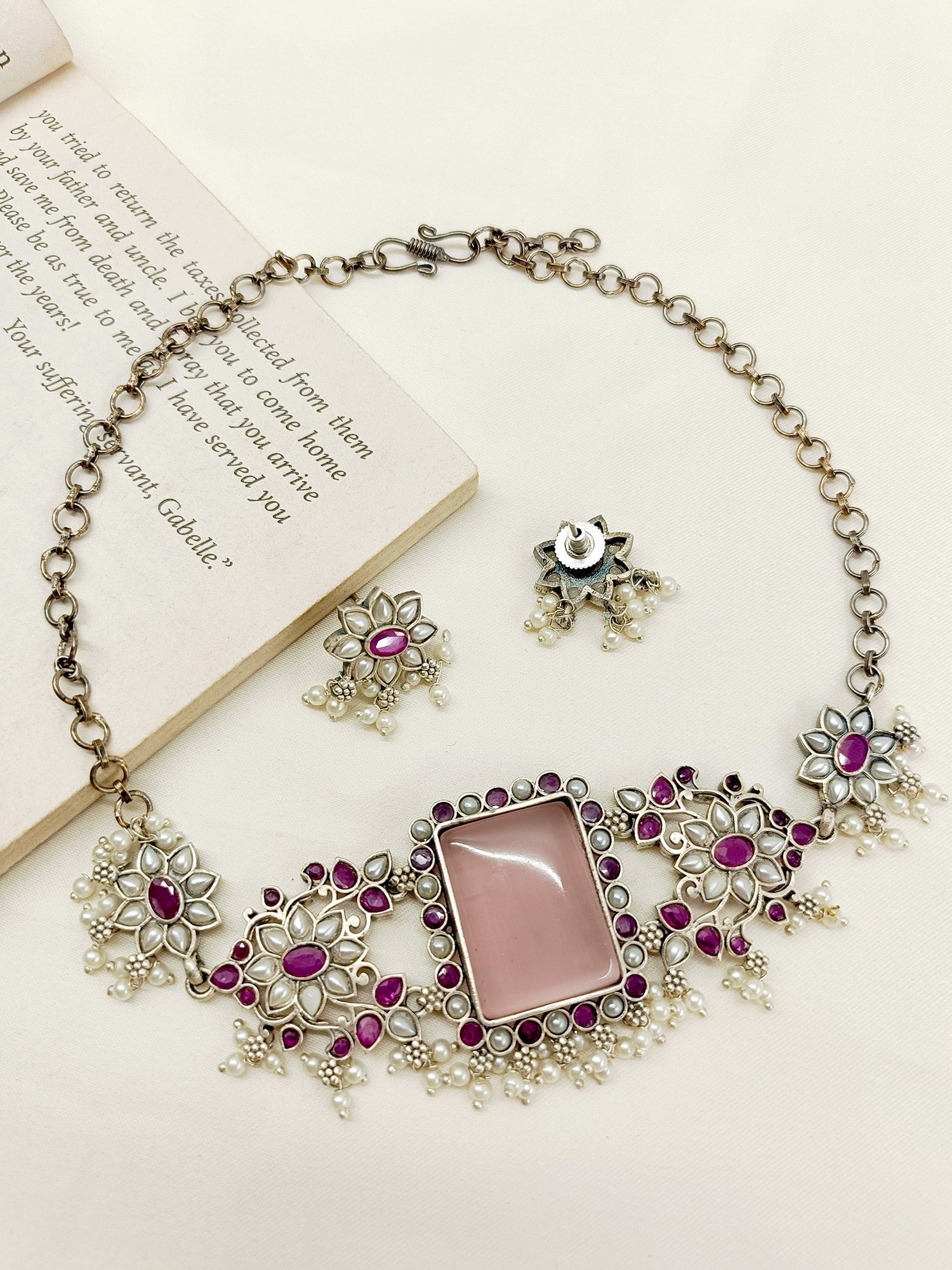 Lacey Ruby Oxidized Choker Set - qivii