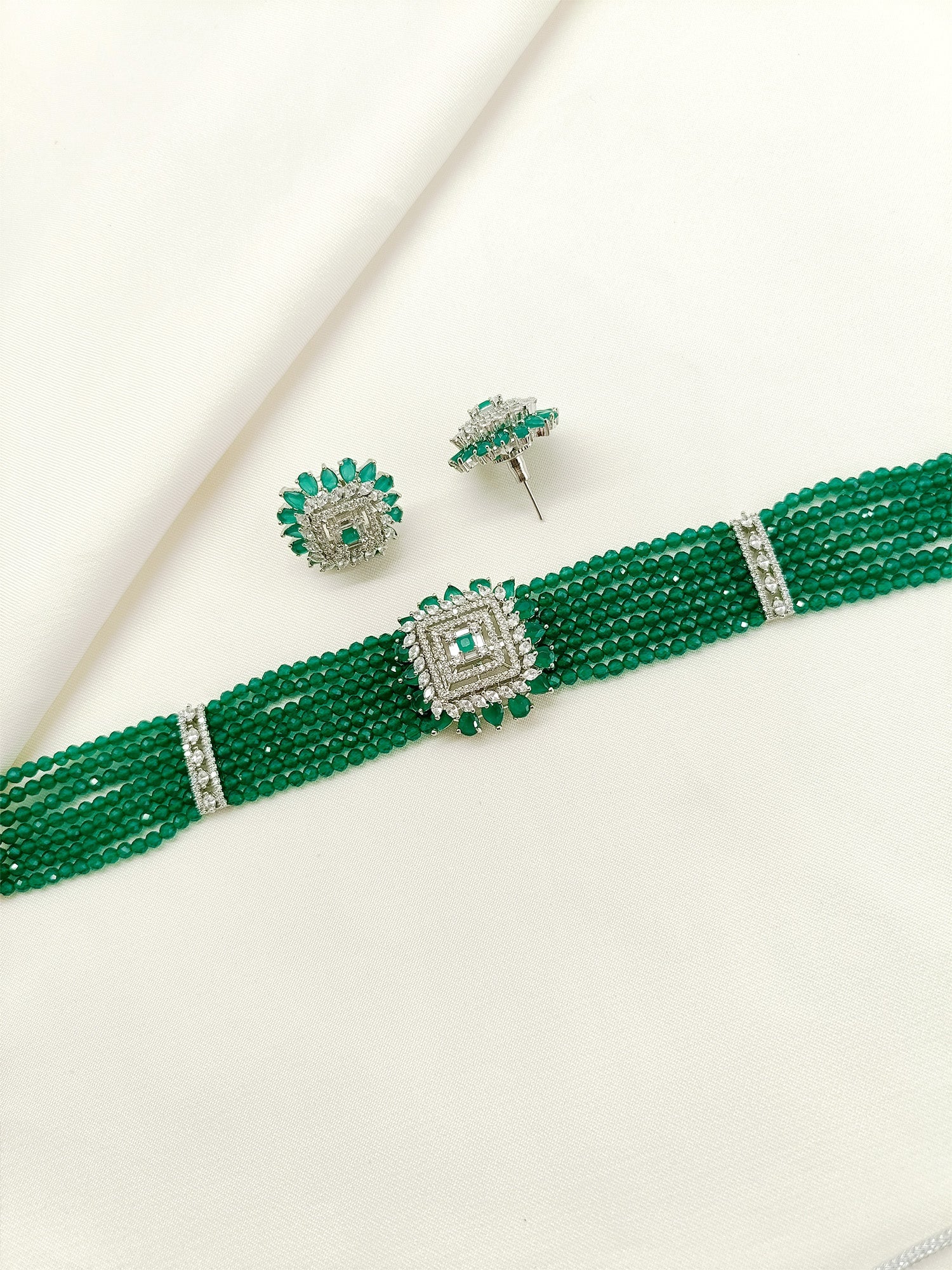 Sameera Green American Diamond Choker Set
