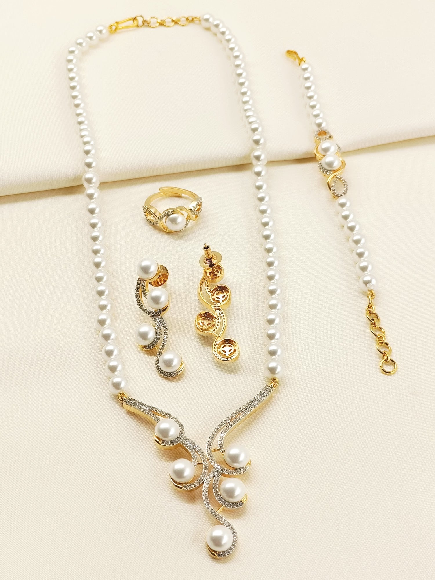 Rashmi White Pearl American Diamond Combo Set