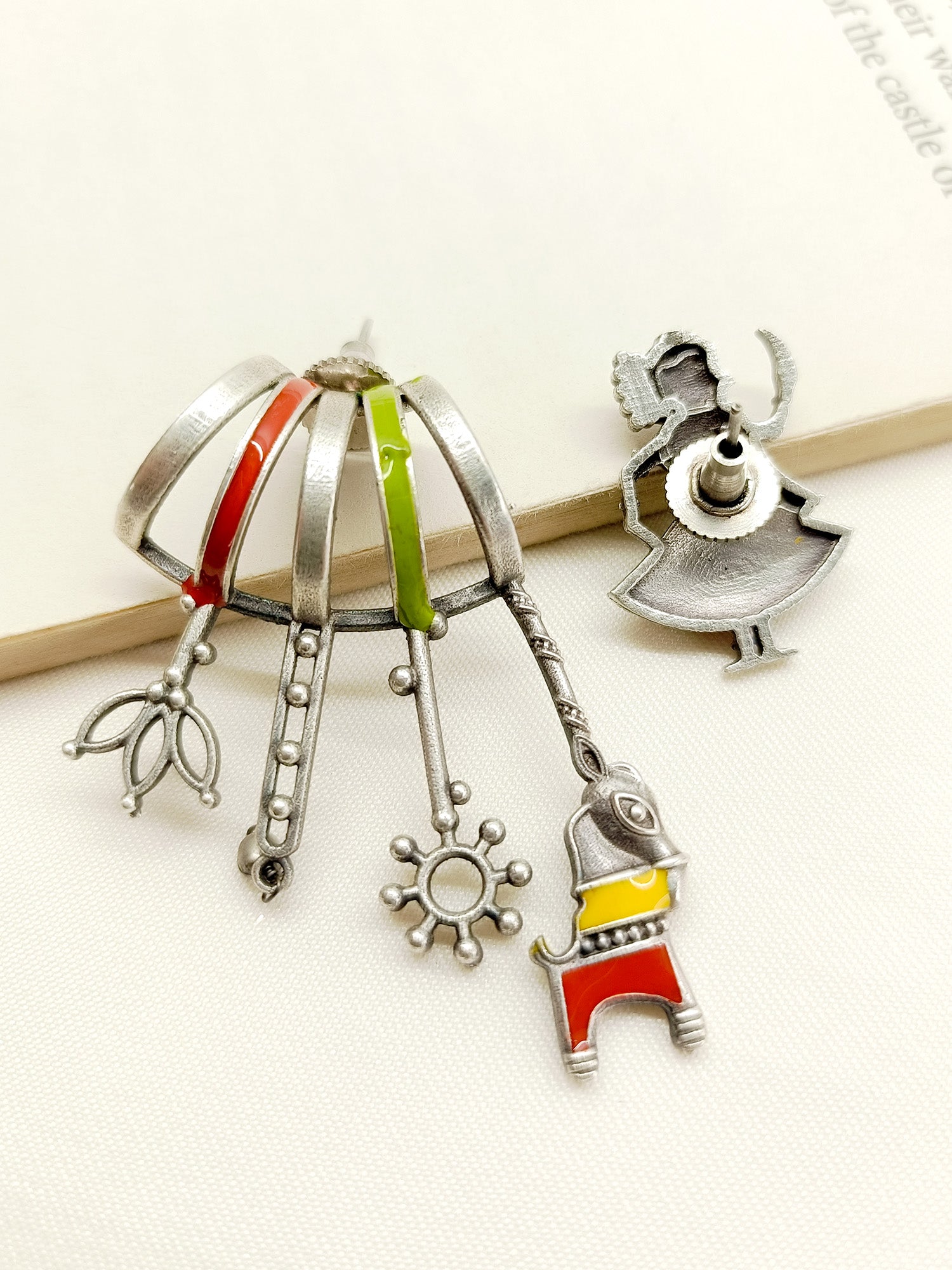 Falak Multi Colour German Silver Oxidized Earrings - qivii