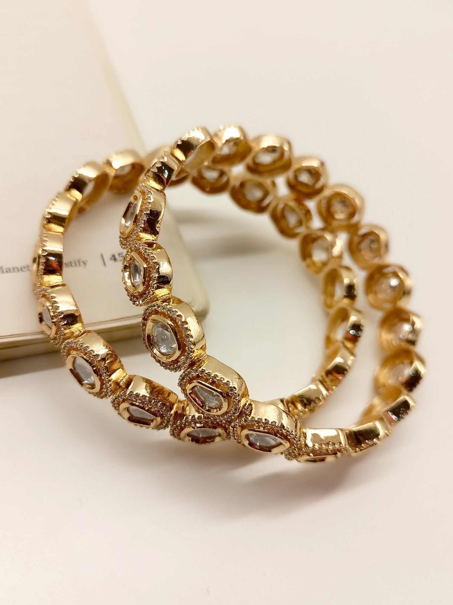 Dominica White Kundan Polki Bangles - qivii