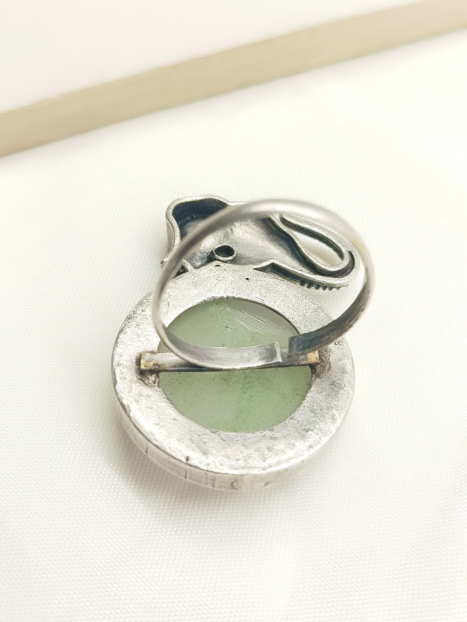 Aafreen White Elephant Oxidized Finger Ring - qivii