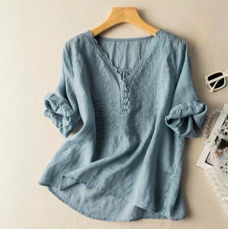 Luciana Cotton-Linen Blouse - By Qivii