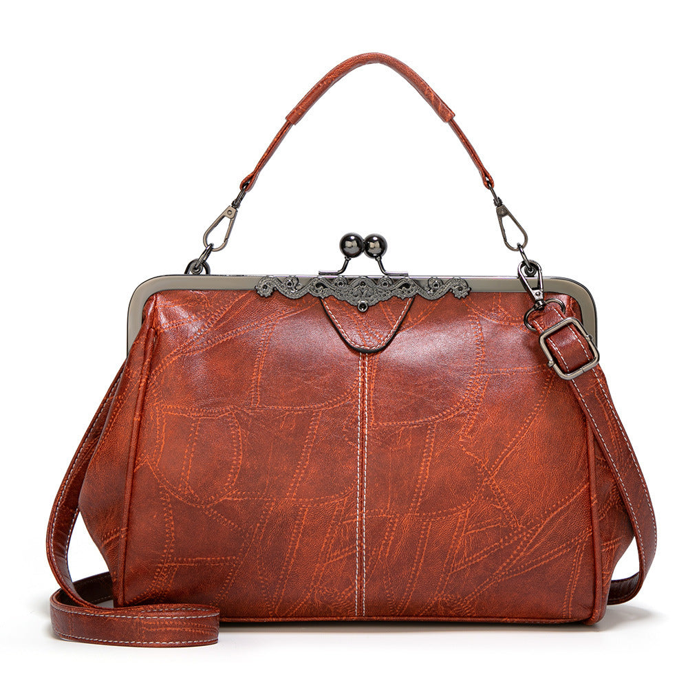 Women's British Vintage Oversized Bag – Multi-Way Shoulder/Tote Bag with Clip Closure