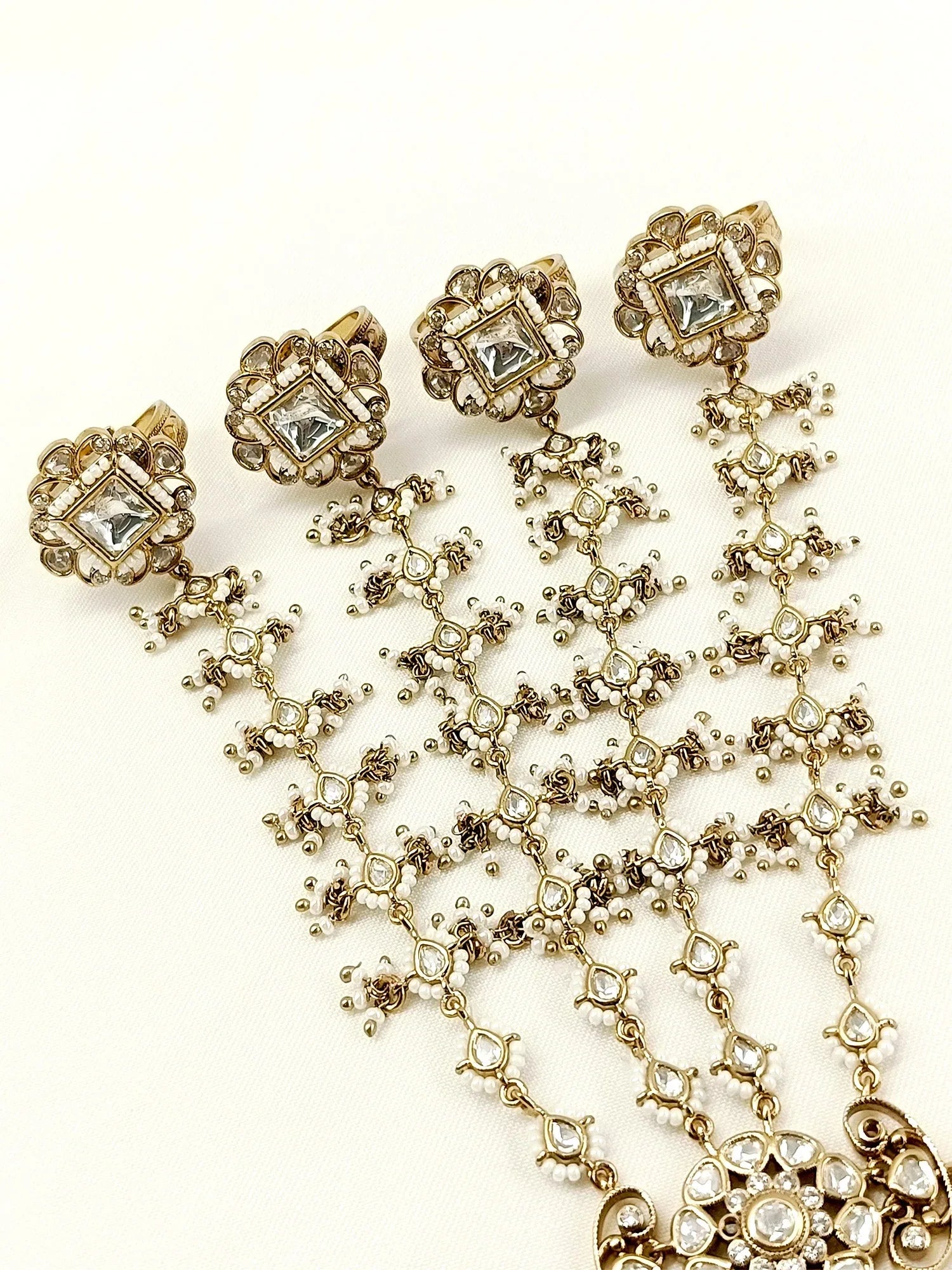 Trisha White Kundan Hathphool Set Of 2