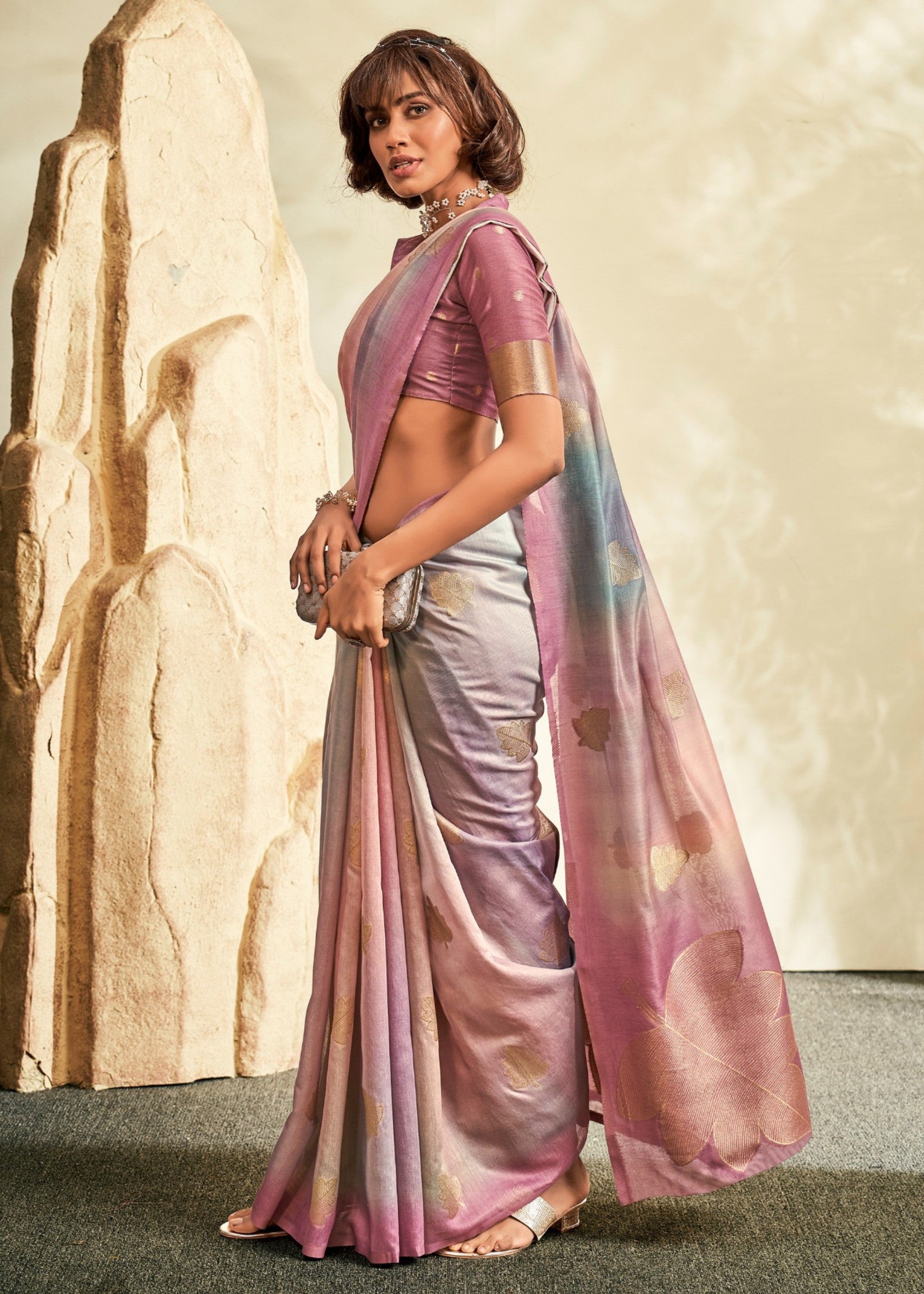 Fandango Pink Handloom Khadi Silk with Digital Print - qivii