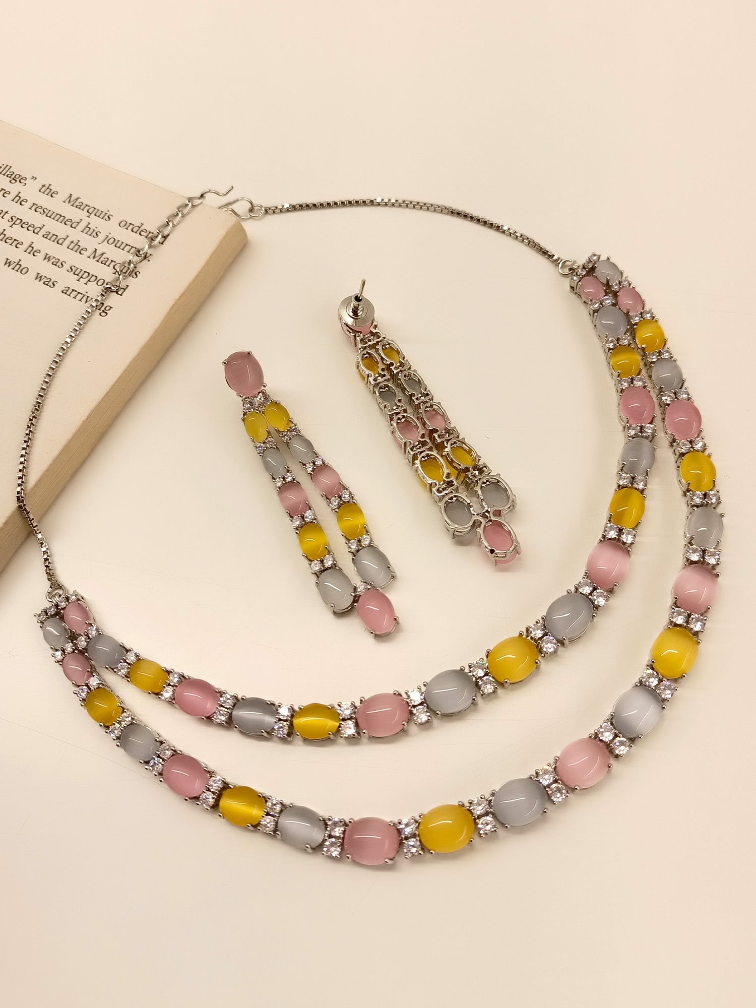 Kria Multi Colour Double Layered American Diamond Set - qivii