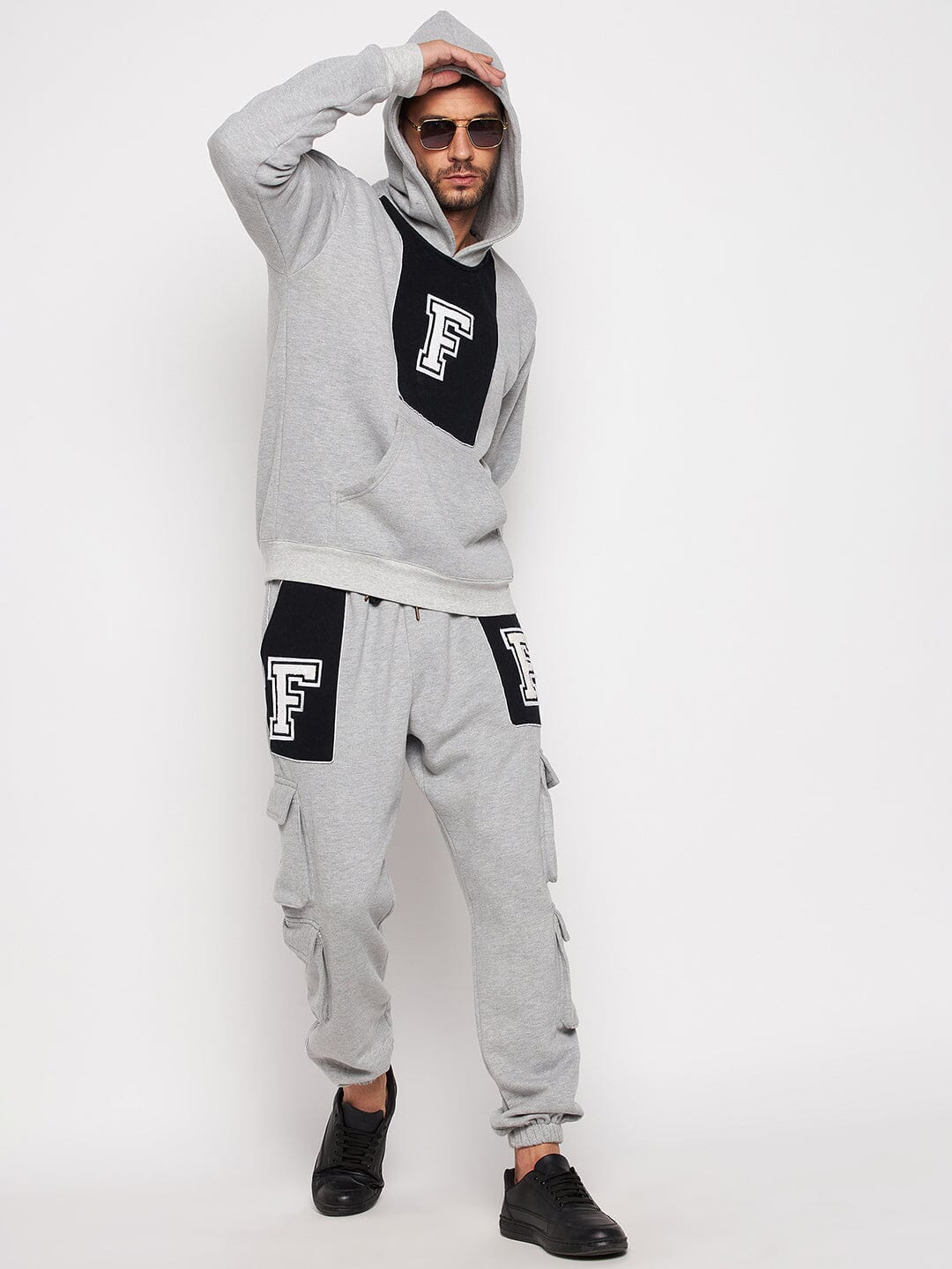 Grey Fleece Varsity Oversized Hooded Sweatshirt