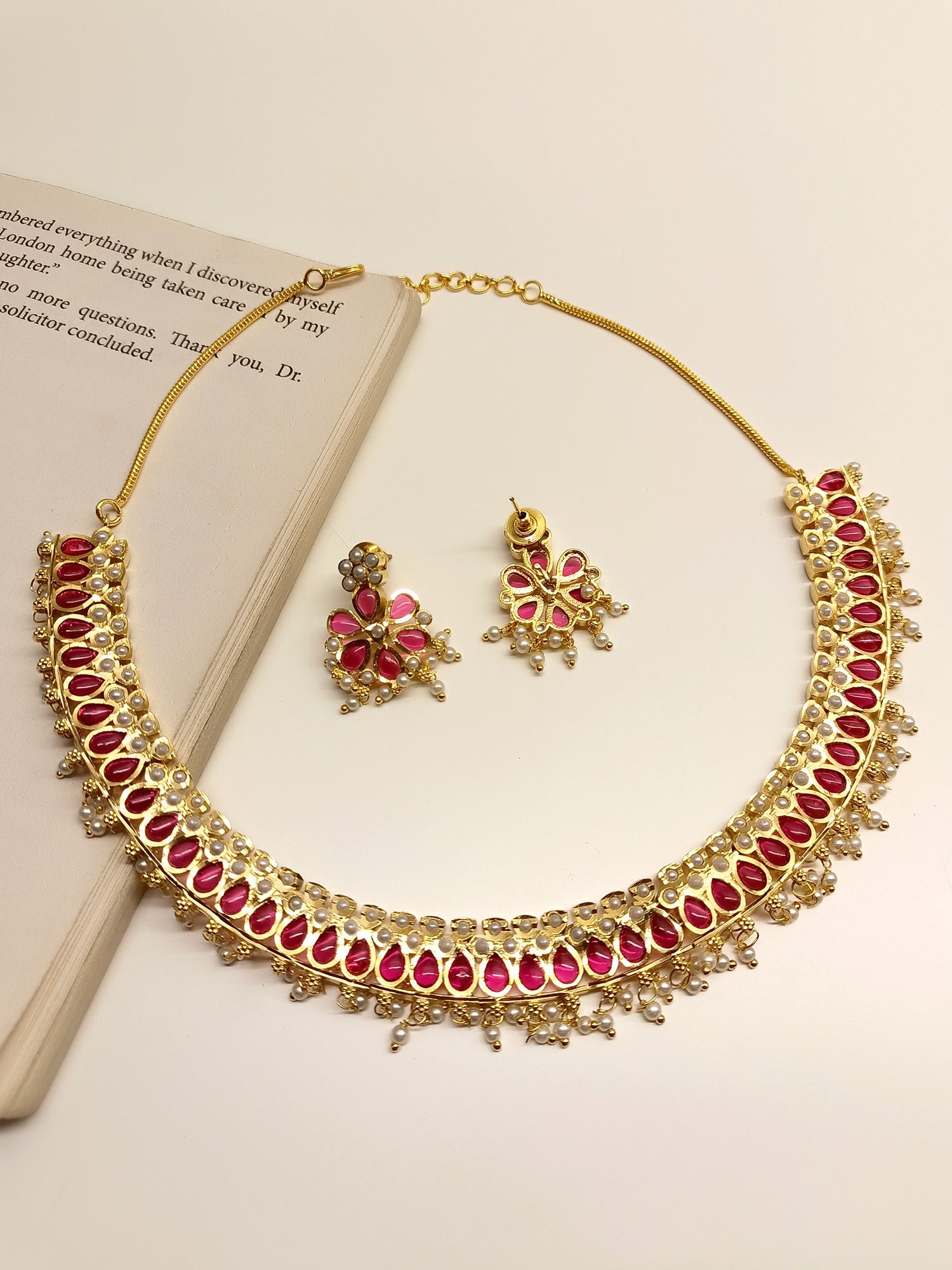Adira Ruby Jadau Necklace Set - qivii