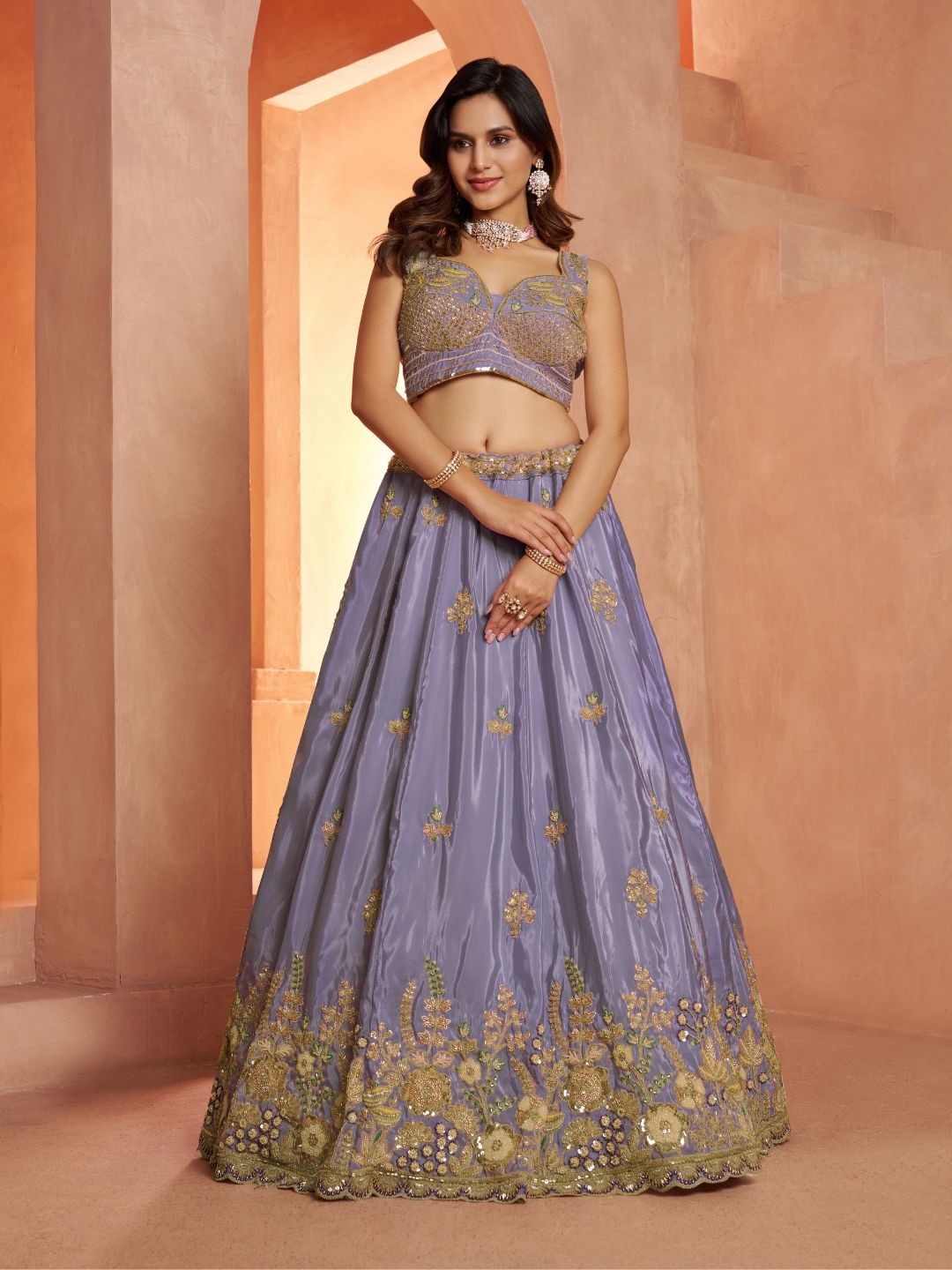 Pastel Purple Floral Embroidered Designer Lehenga Set