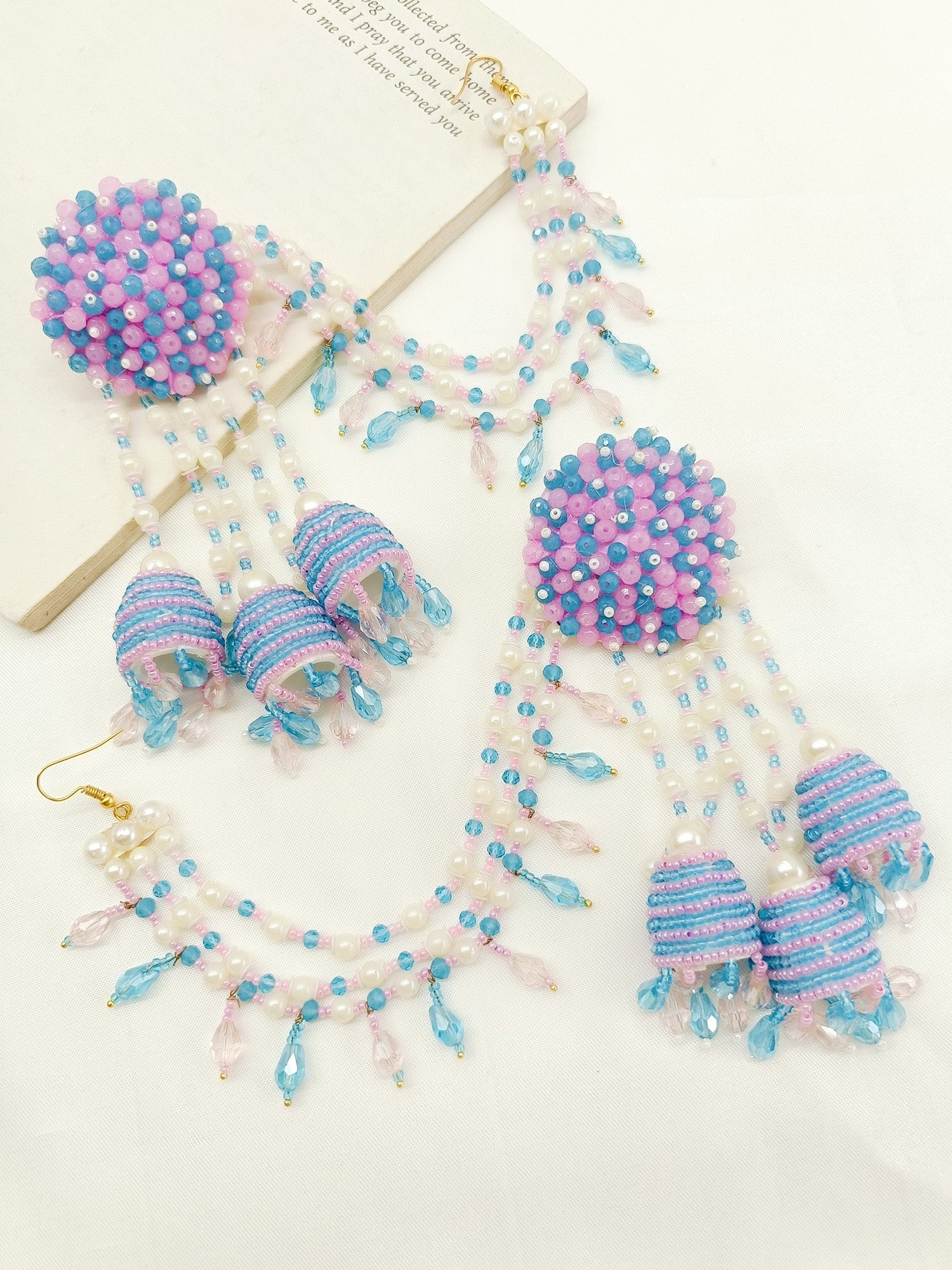 Paavni Pink & Blue Handmade Earrings With Kaanchain - qivii