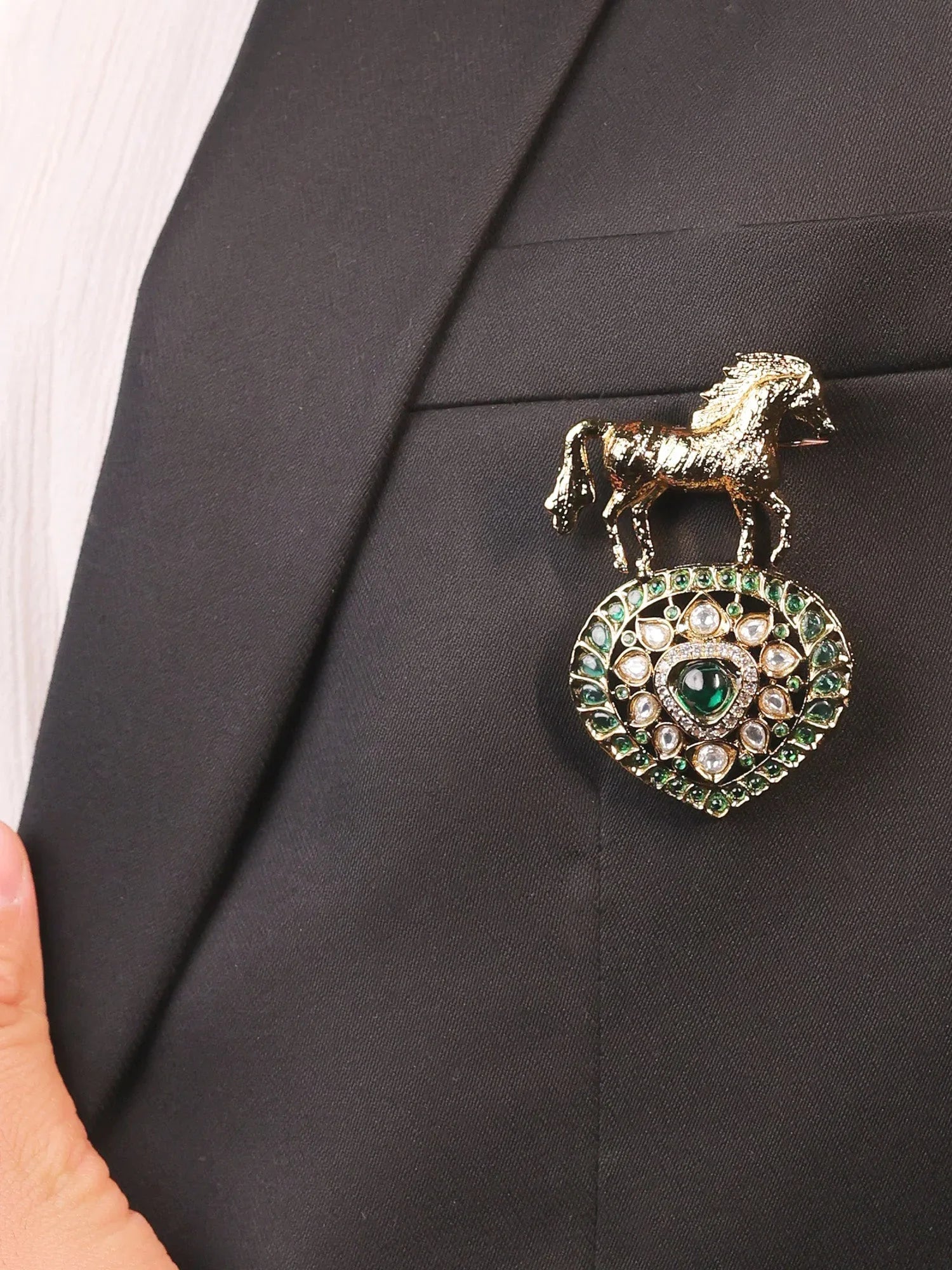 Uday Green Horse Brooch