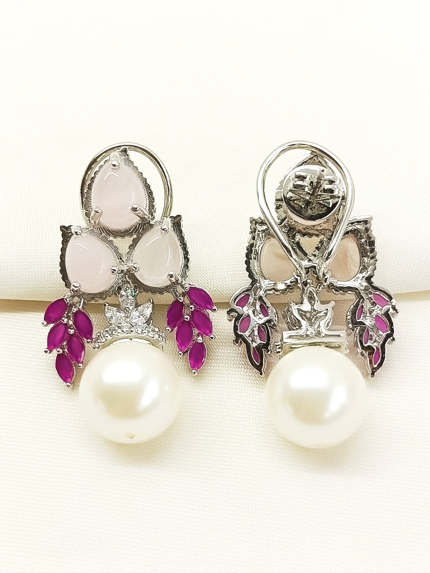 Gatrika Baby Pink 92.5 Silver Natural Stone Tops - qivii