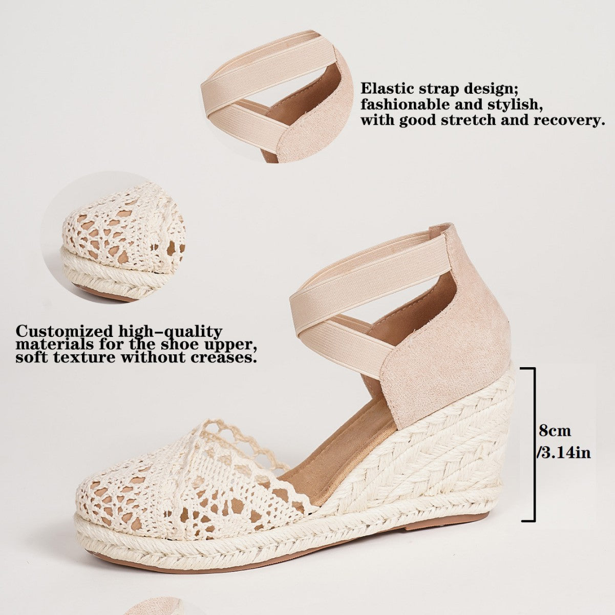 Women’s LaceRoma Ballet Wedge Sandals – Cross-Strap Round Toe Lace Platform Wedge Sandals (US 4–10.5)
