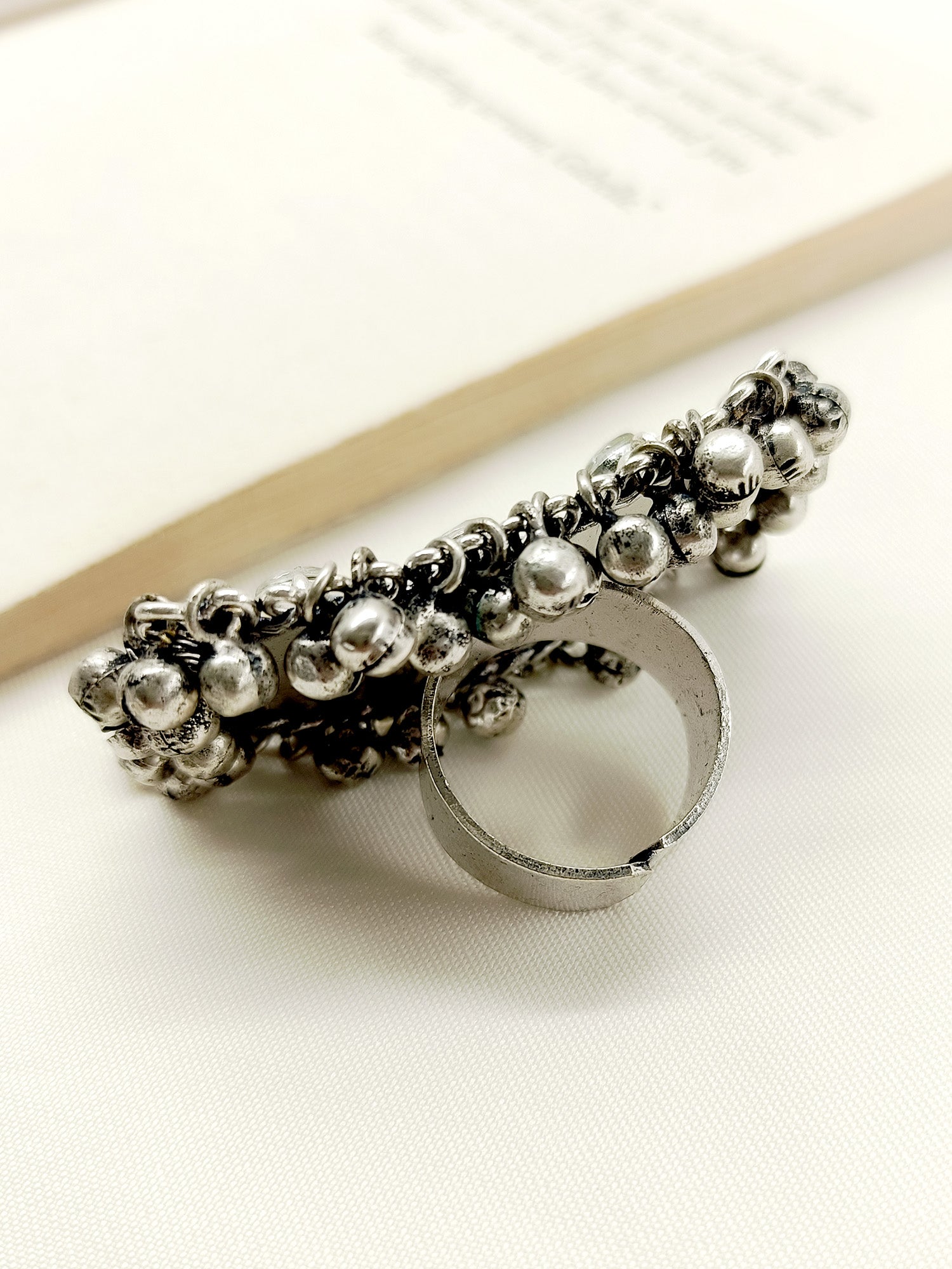 Farheen White Oxidized Finger Ring - qivii