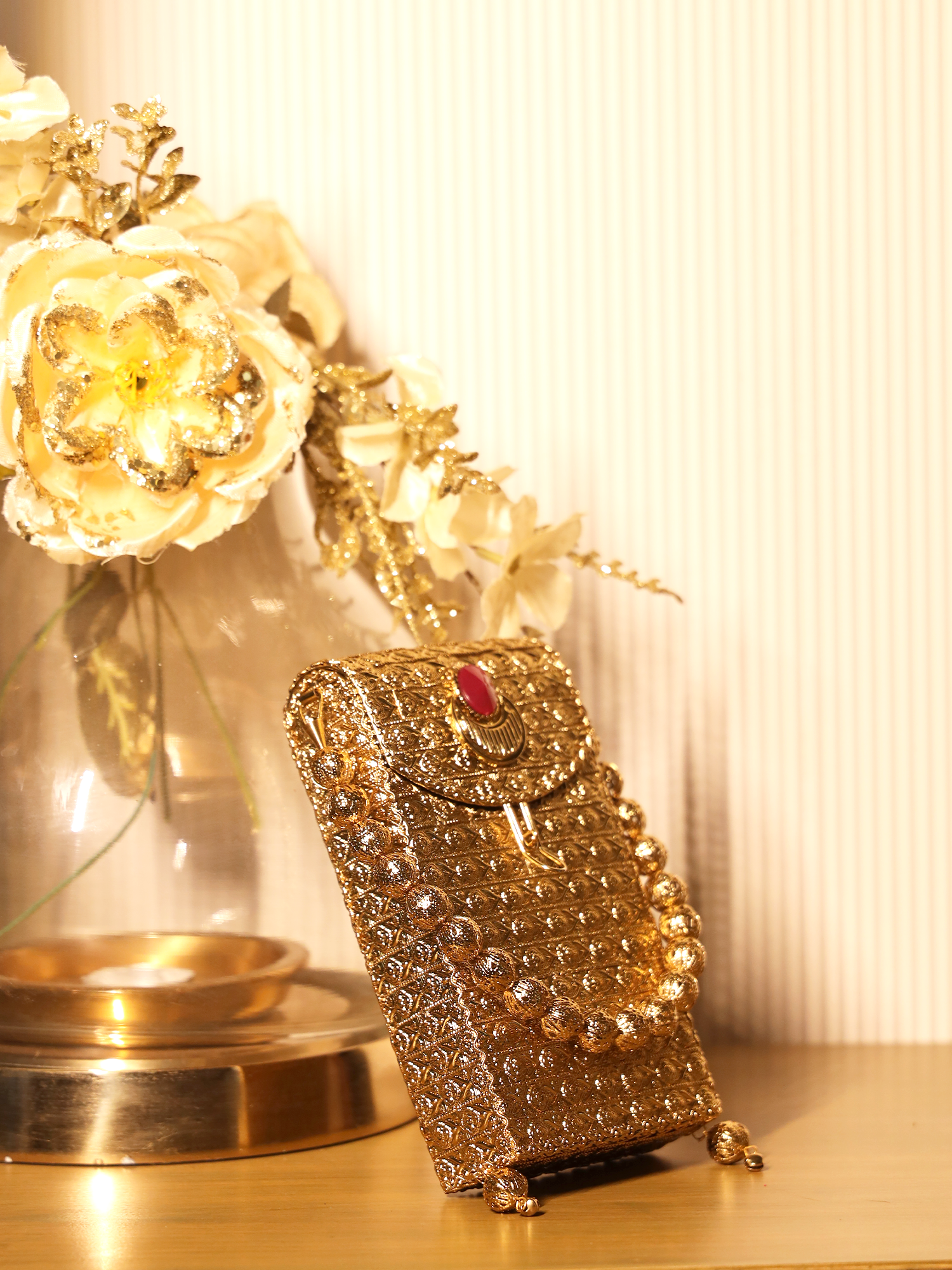 Kiran Ruby Golden Mobile Pouch - qivii