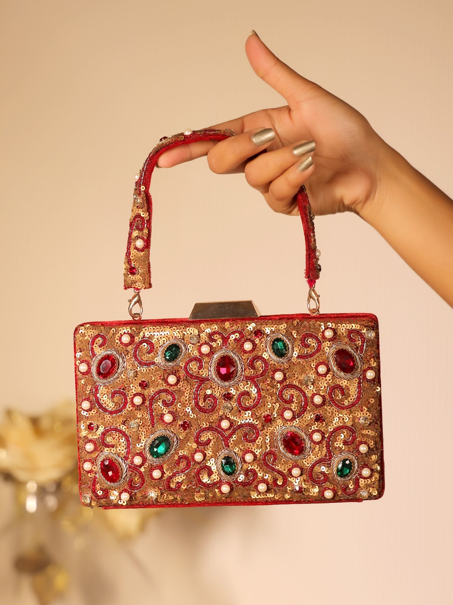 Swati Maroon Evening Clutch - qivii