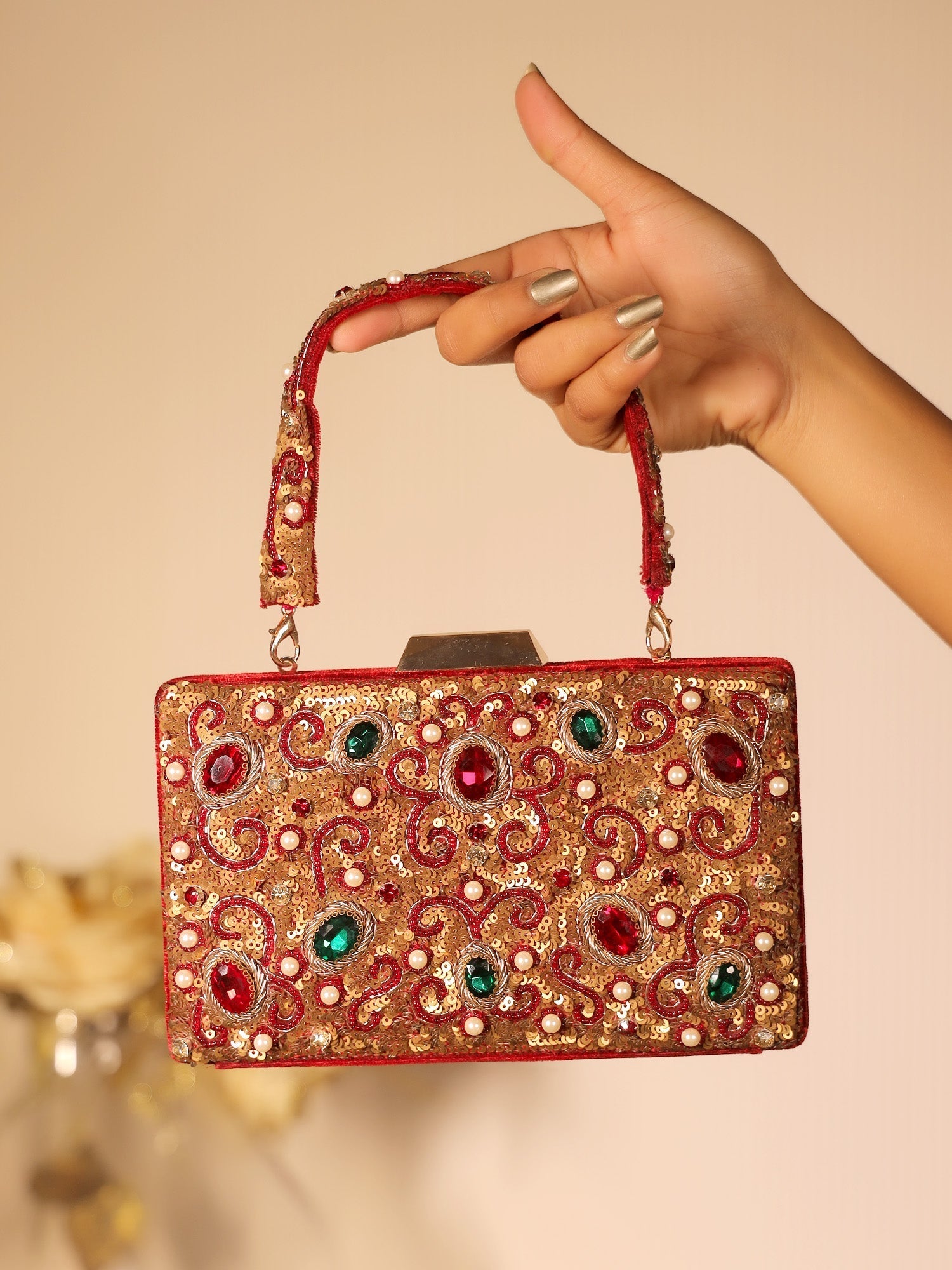 Swati Maroon Evening Clutch - qivii