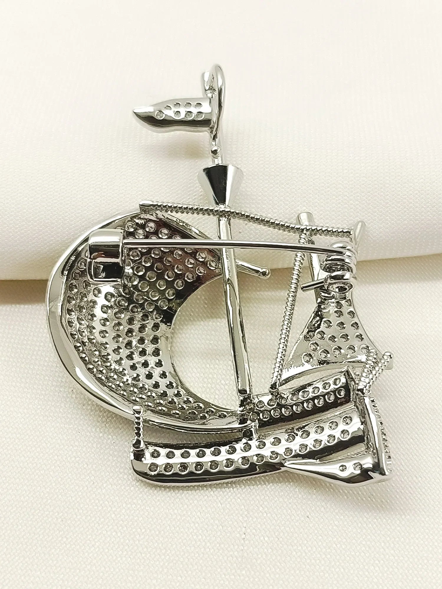 Mishkaad Silver Ship Brooch