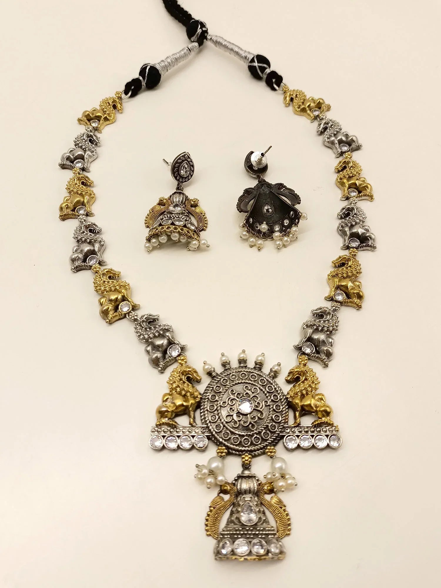 Jhodha White Long Oxidized Set
