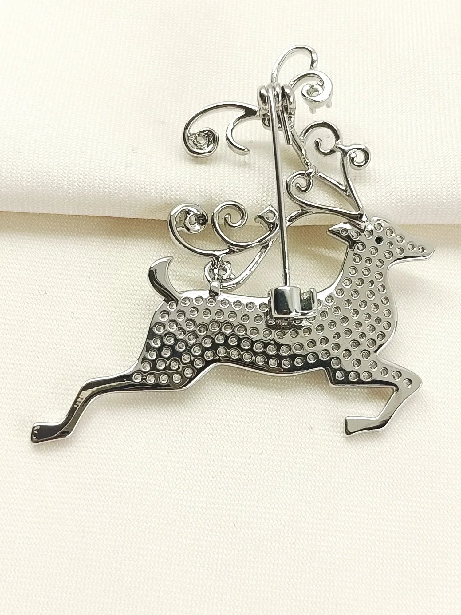 Mini Silver Reindeer Brooch
