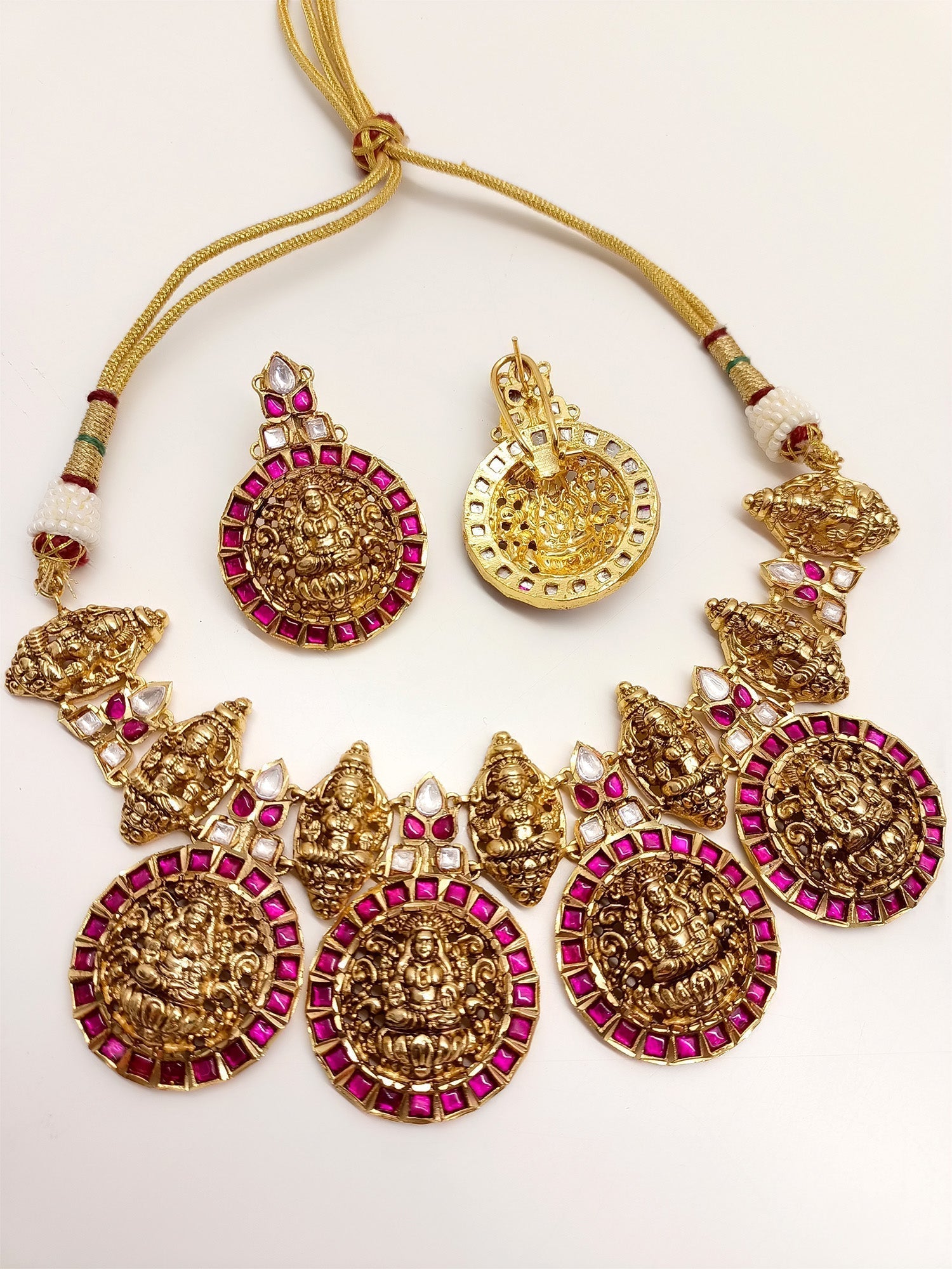 Luxurious Seerat Majenta Antique Temple Necklace Set, perfect accessory for designer sarees
