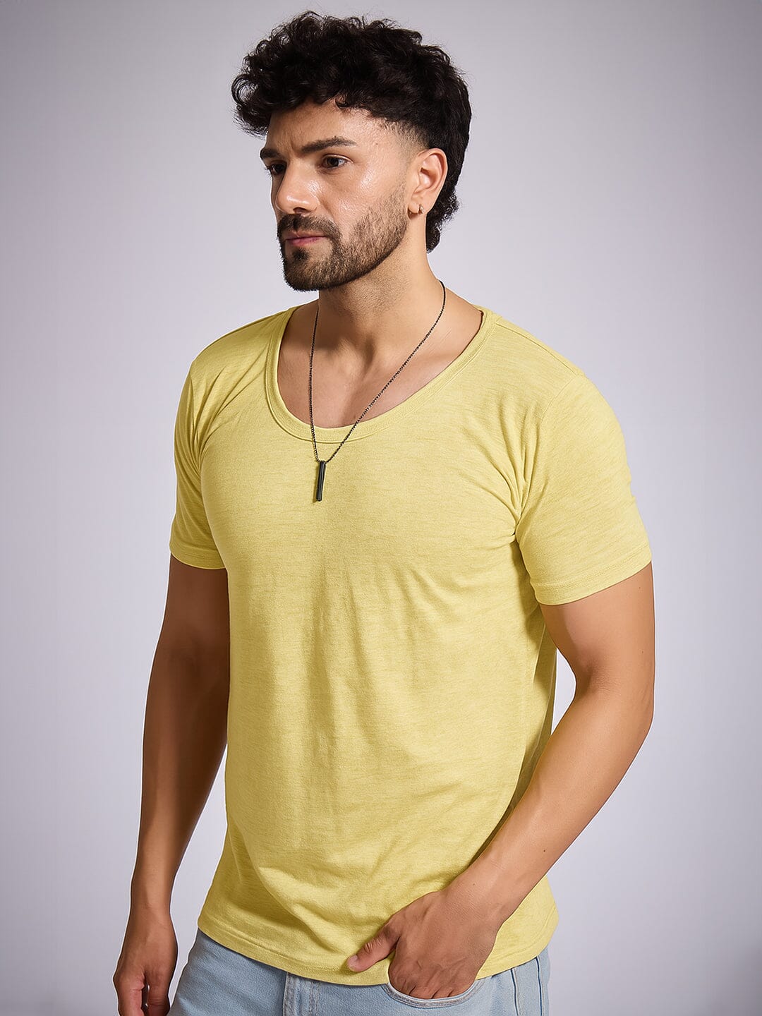 Lemon Slub Scoop Neck Tshirt