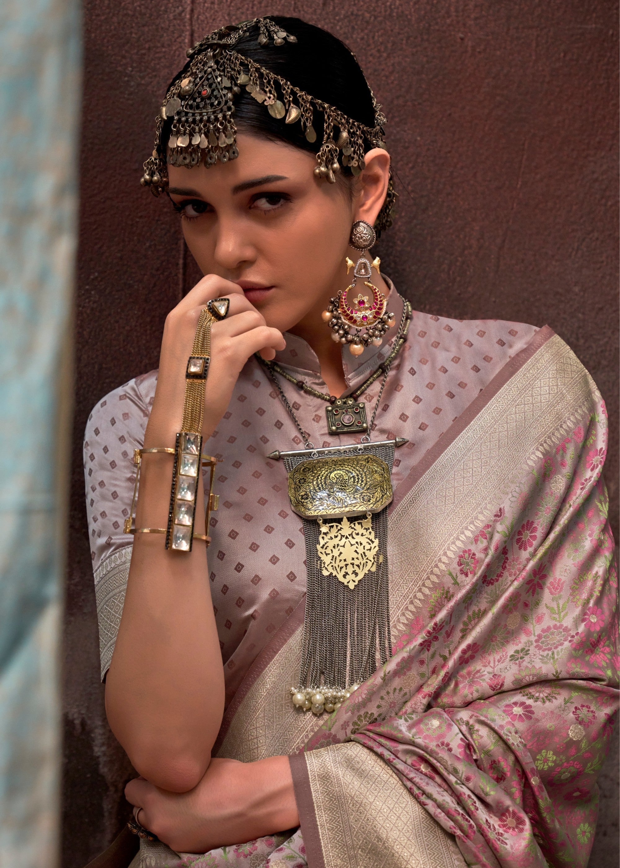 Pink Pure Satin Handloom Weaving Silk Sarees - qivii