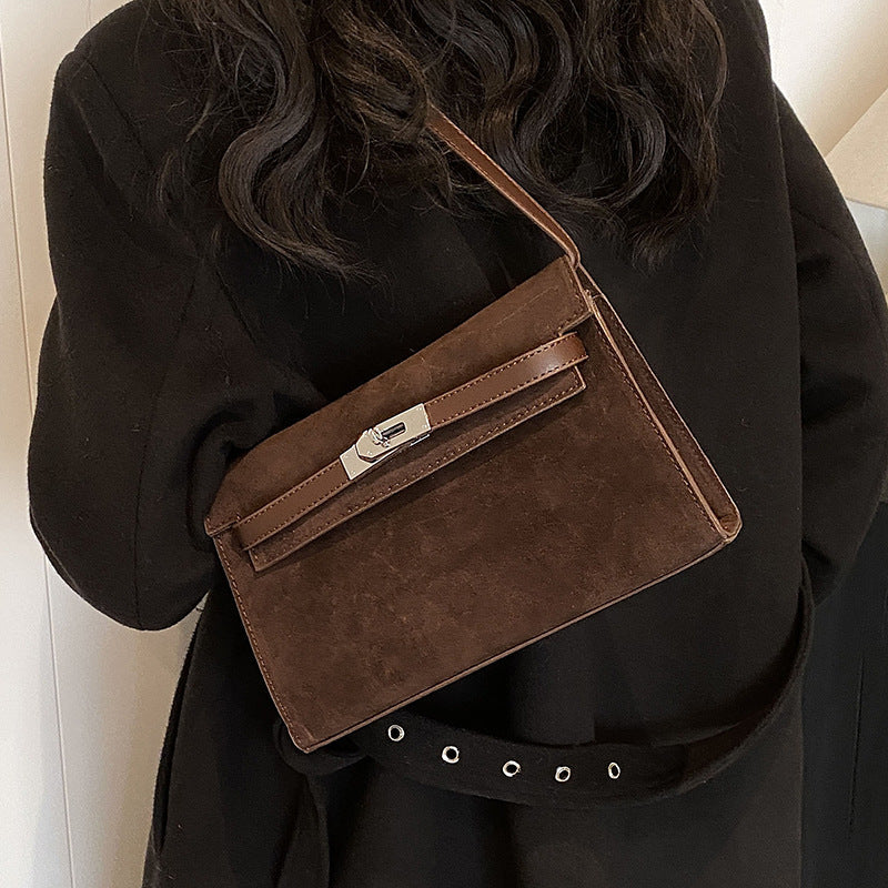 Women's Retro-Luxe Suede Mini Satchel - Convertible Underarm Crossbody Bag for Women | Vintage Brushed Texture in Caramel Ombre