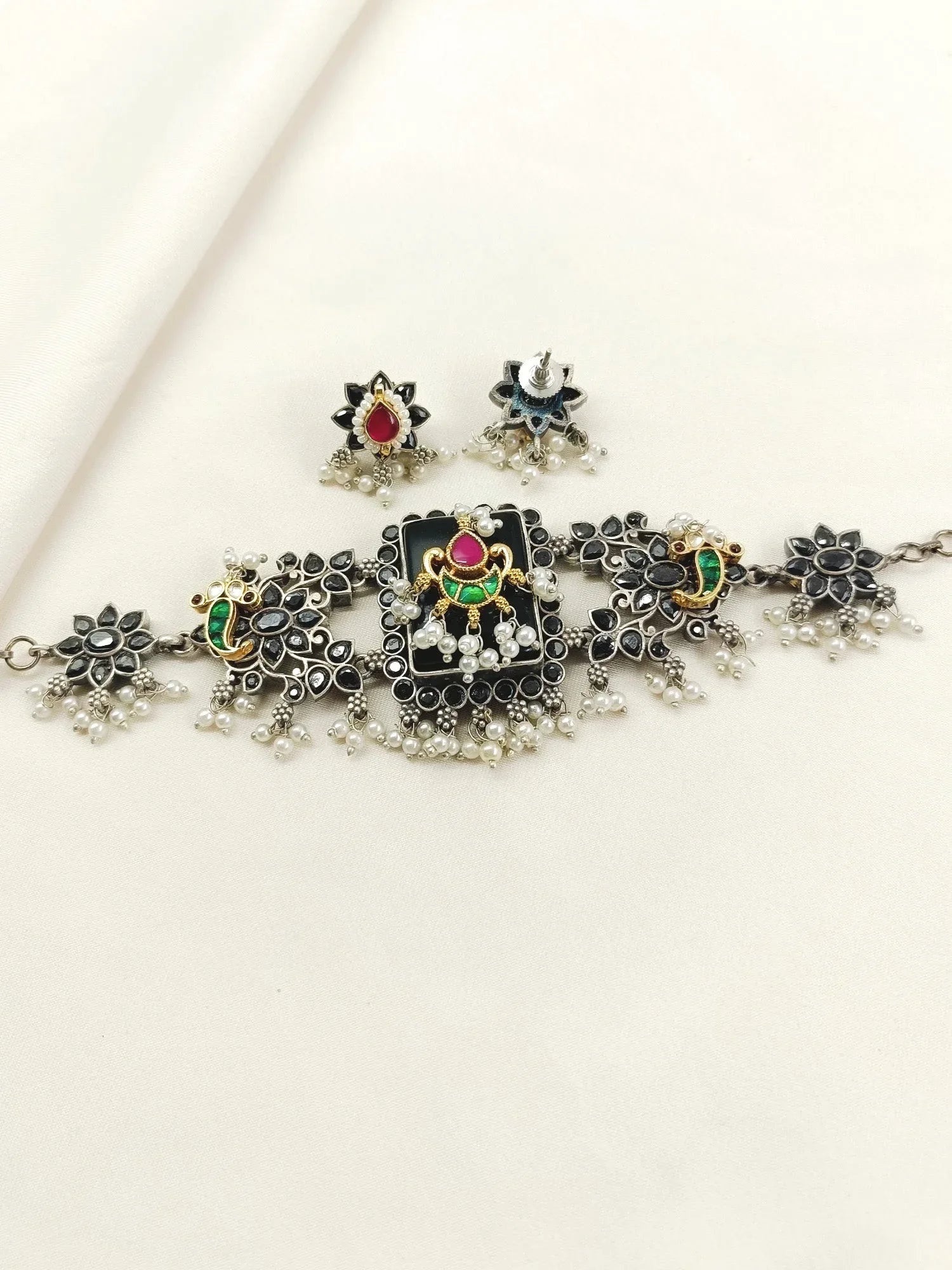 Geolina Black Oxidized Choker Set