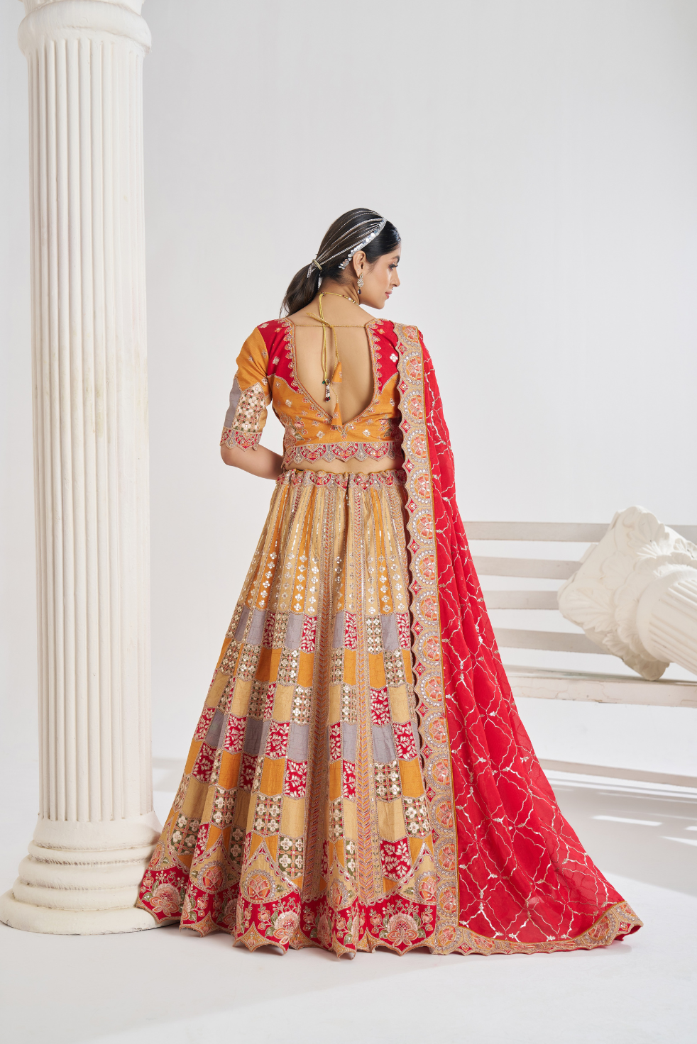 Mustard Party Wear Lehenga with Zari & Sequins Work - qivii