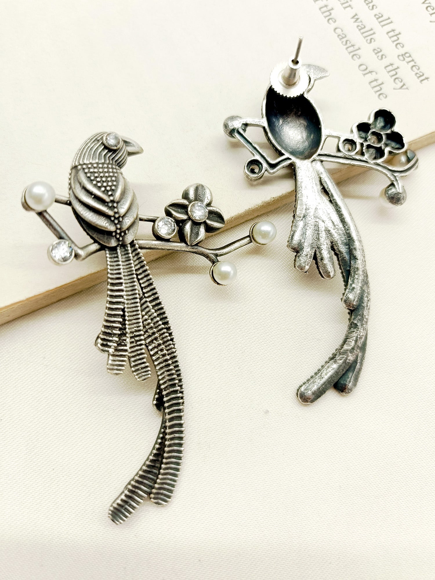 Firdaus Parrot German Silver Oxidized Earrings - qivii