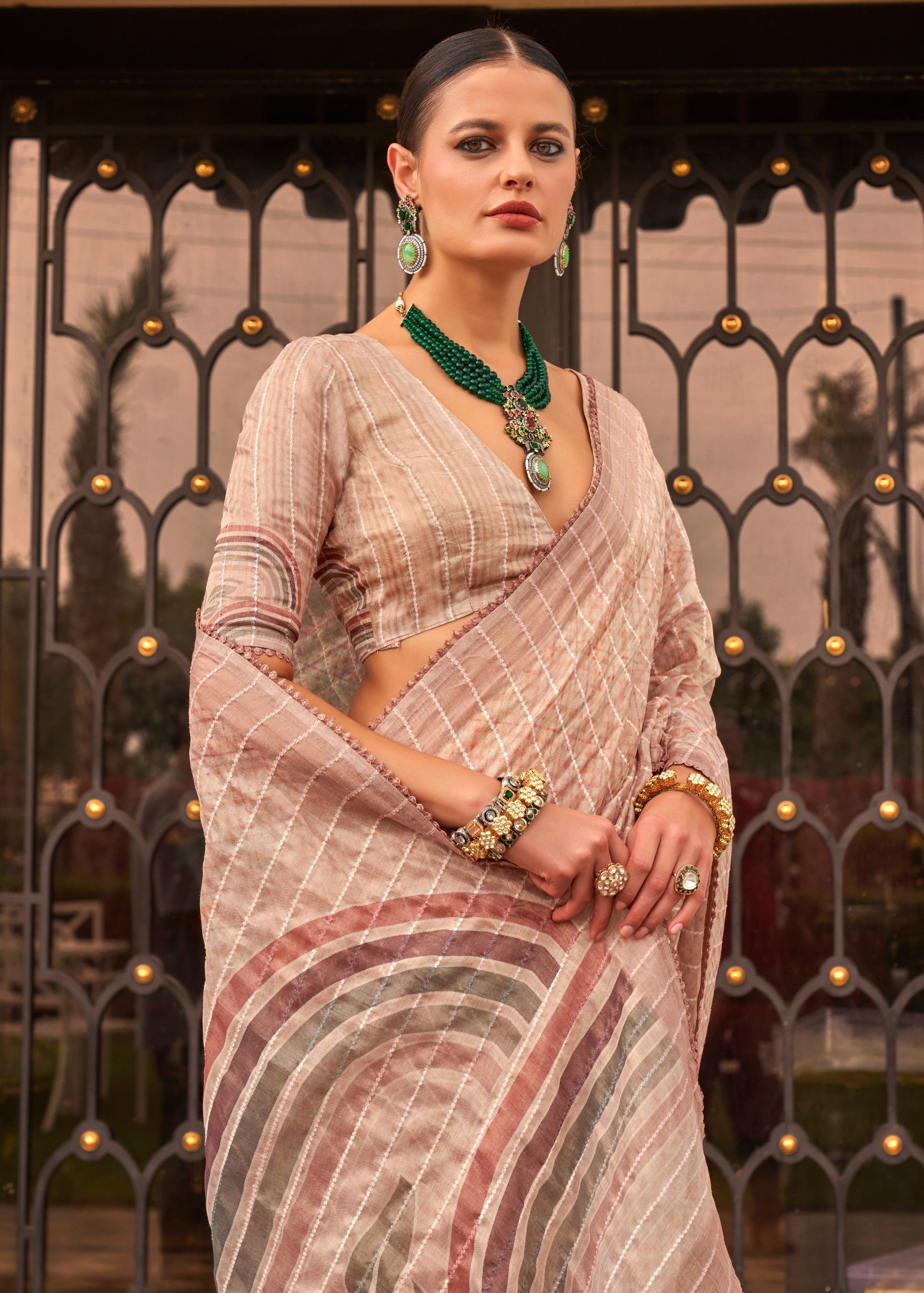 Pastel Pink Pure Tissue Silk Saree - qivii