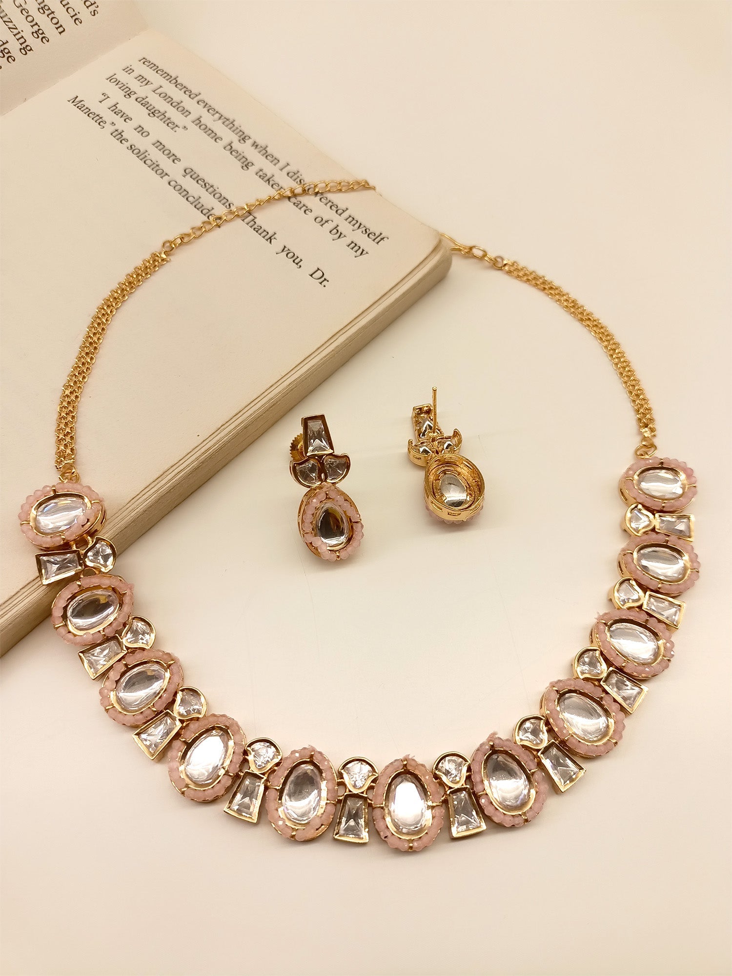 Kalki Baby Pink Kundan Necklace Set - qivii