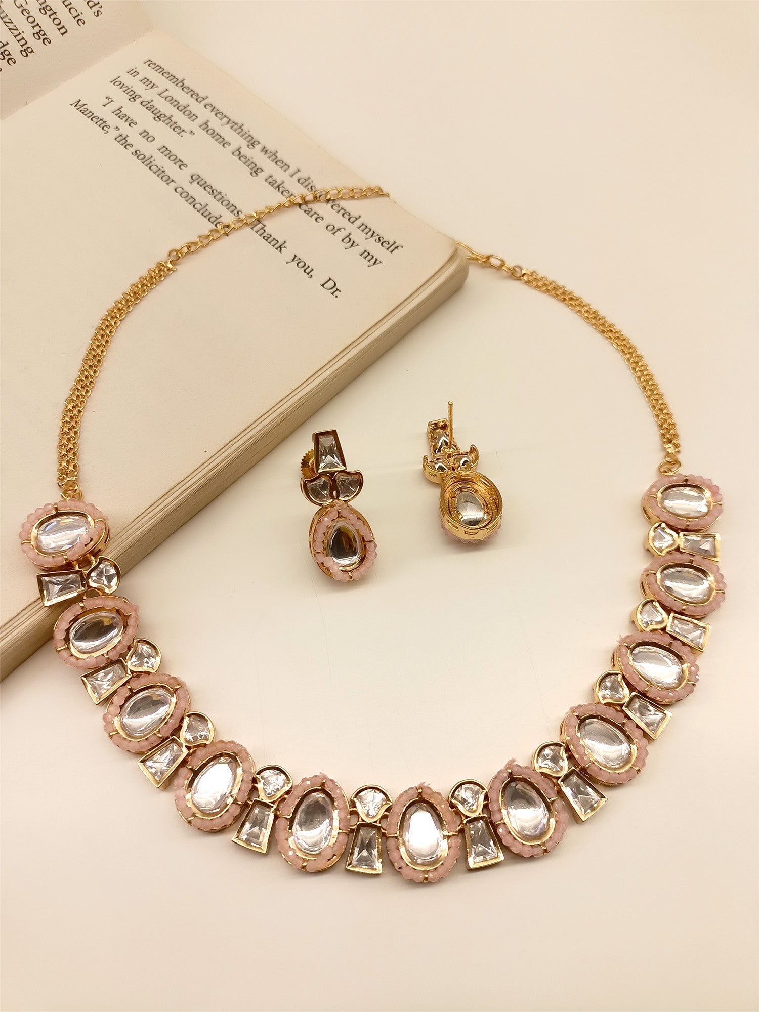 Kalki Baby Pink Kundan Necklace Set - qivii
