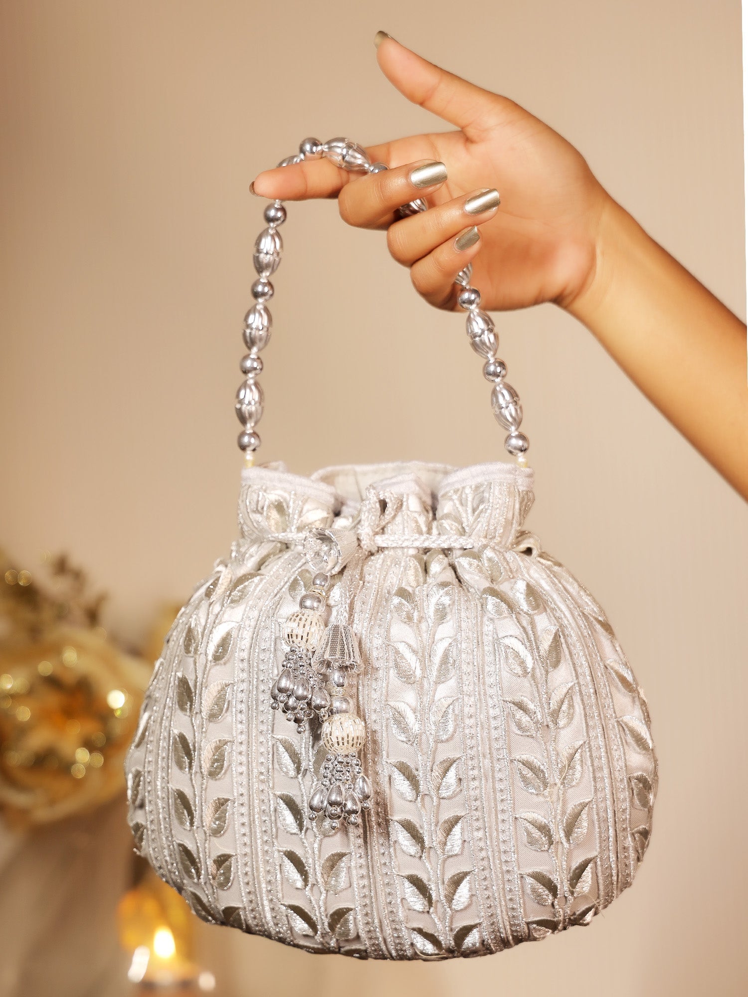 Doris Silver Potli Bag - qivii