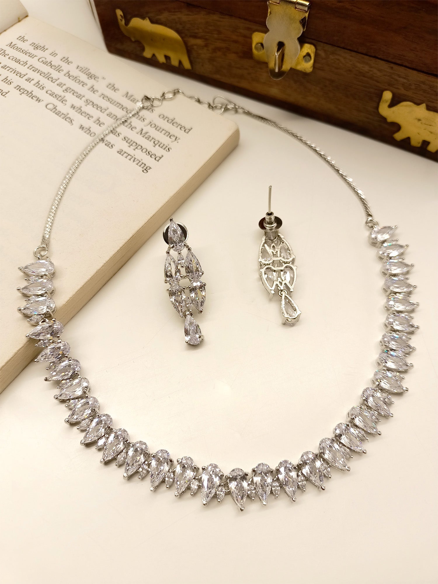 Priya White American Diamond Necklace Set - qivii