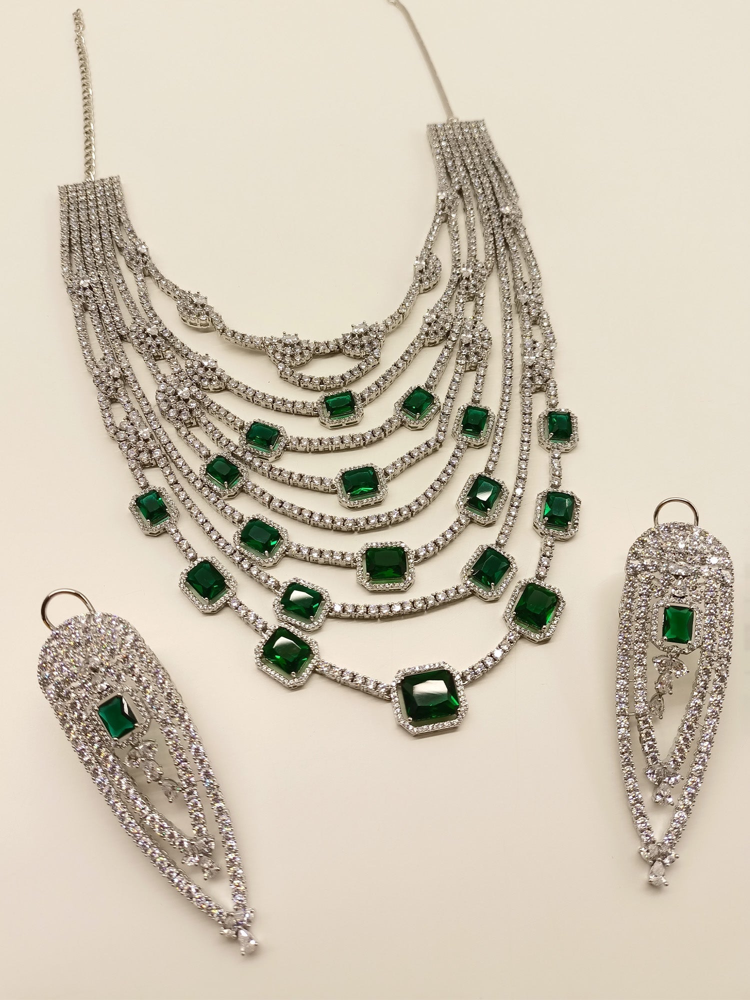 Bailey Green American Diamond Necklace Set - qivii