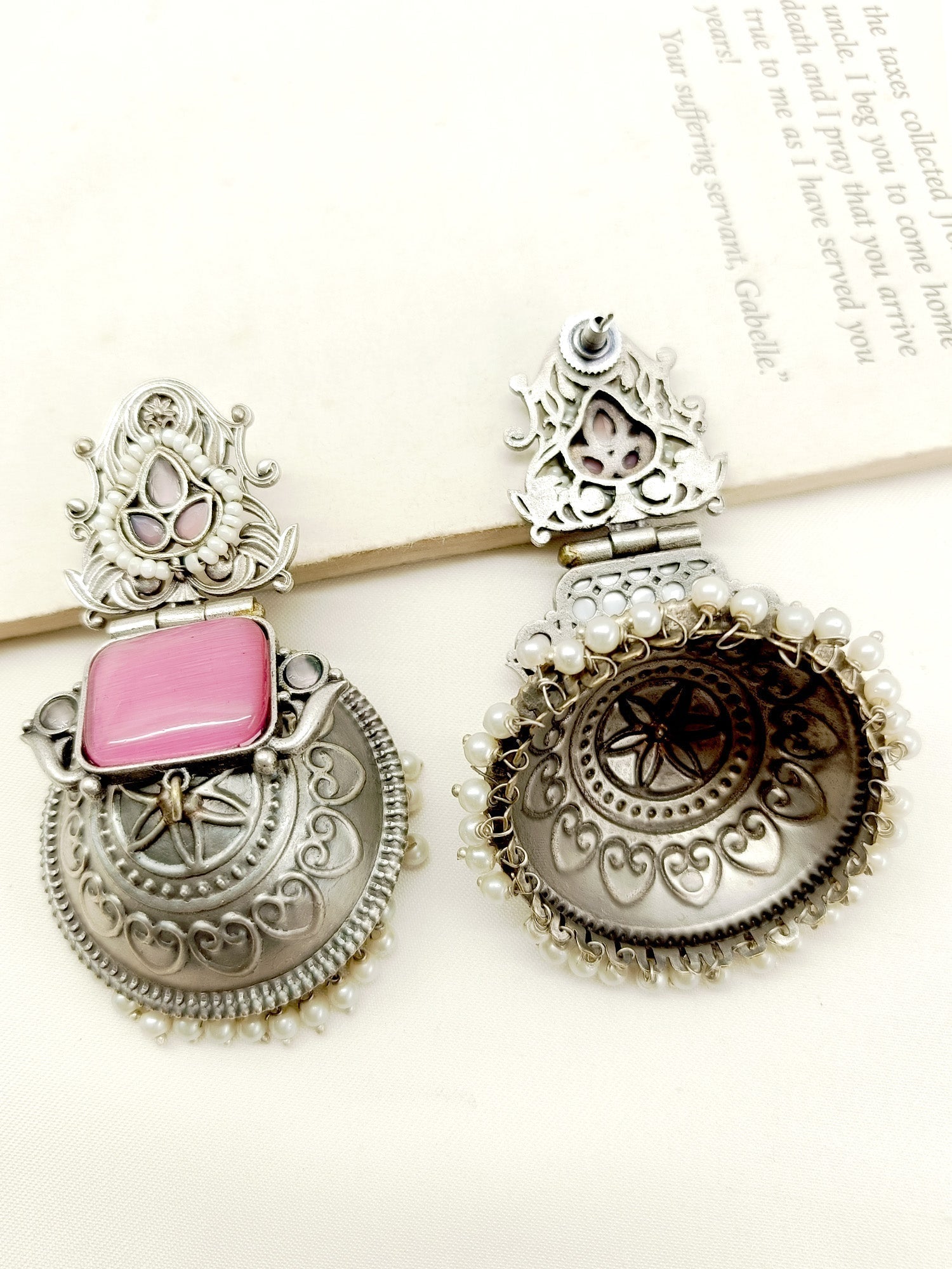 Sonu Pink Oxidized Jhumki - qivii