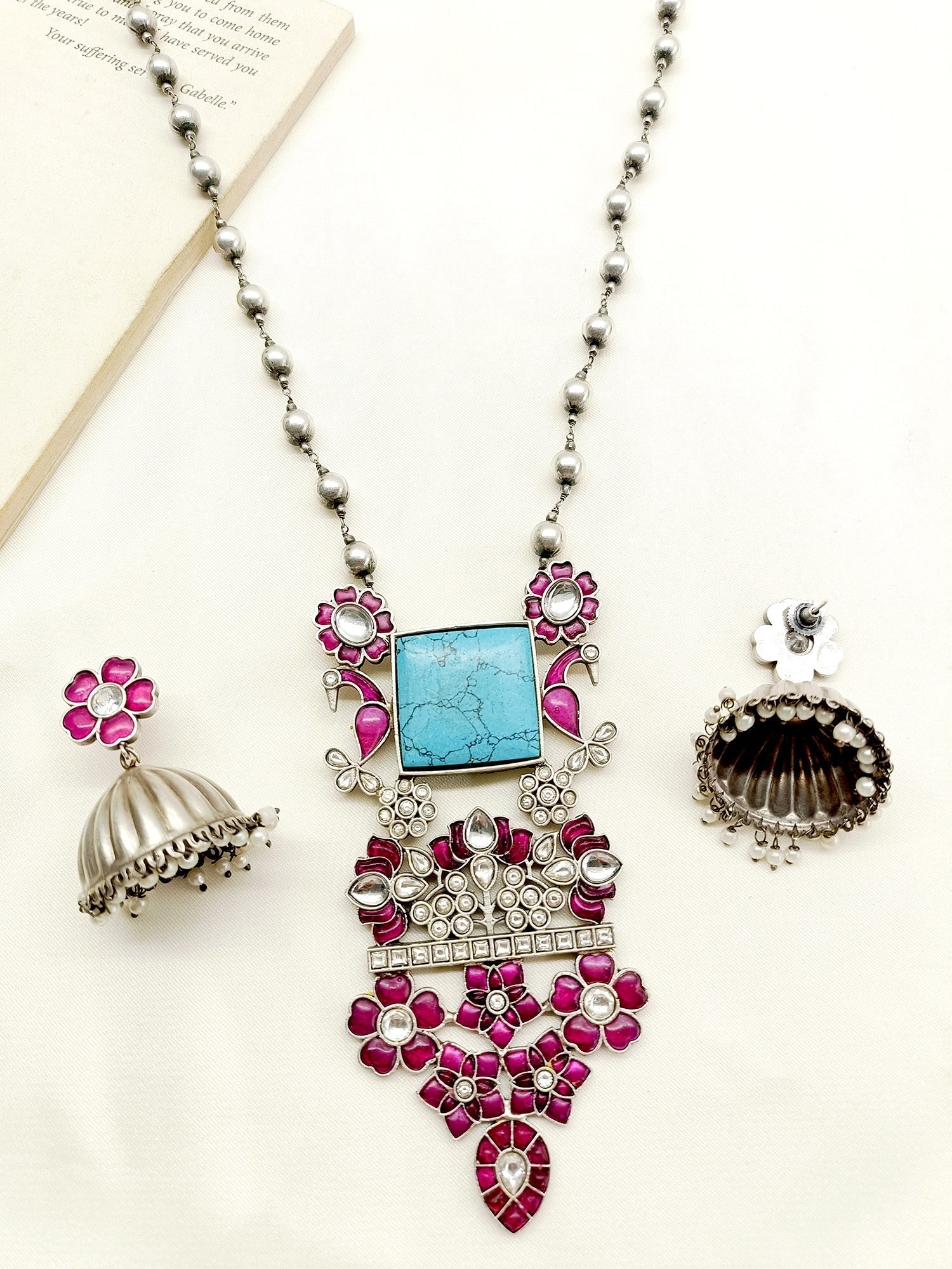 Celine F & R German Silver Oxidized Pendant Set - qivii